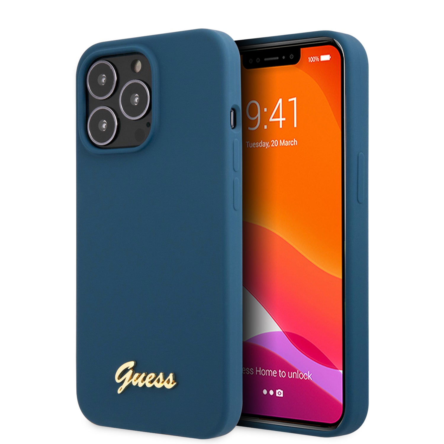 Guess “Vintage Script Gold Logo Collection” Σκληρή Θήκη προστασίας από σιλικόνη – Apple iPhone 13 pro Max (Μπλε) – PhoneBazaar