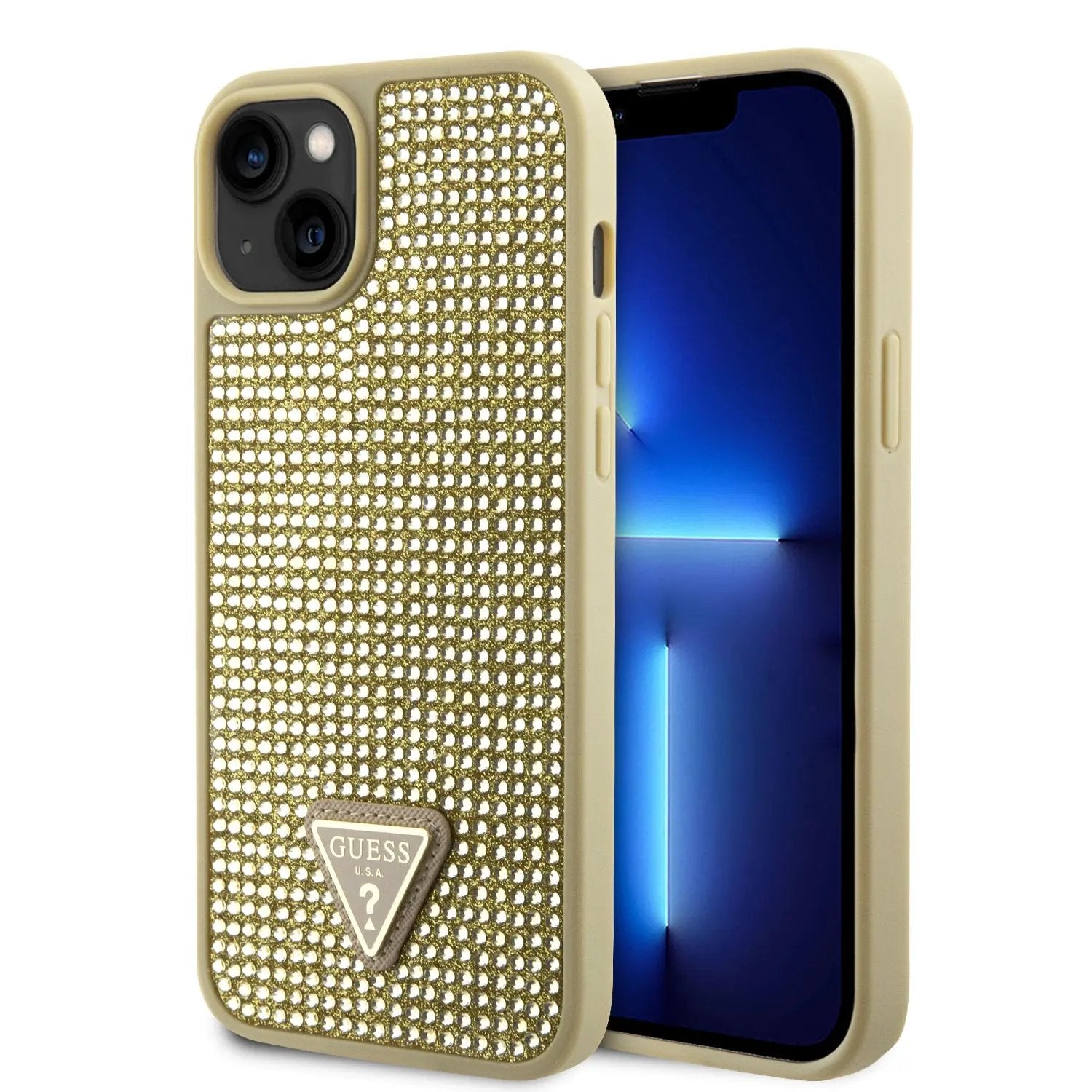Guess “rhinestones Triangle Metal Logo Collection” Θήκη Προστασίας Για Iphone 14 Plus (χρυσο) – PhoneBazaar