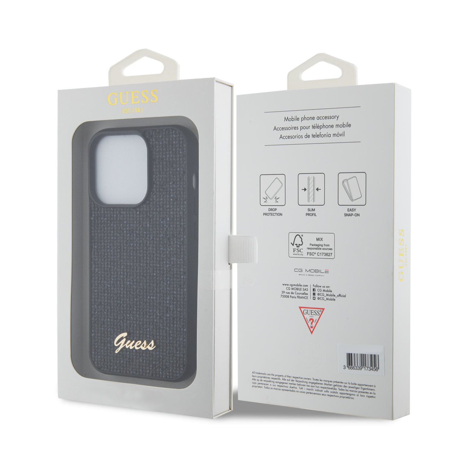 Guess "Sequin Script Metal" Hard Case iPhone 15 Pro (Black – GUHCP15LPSFDGSK)
