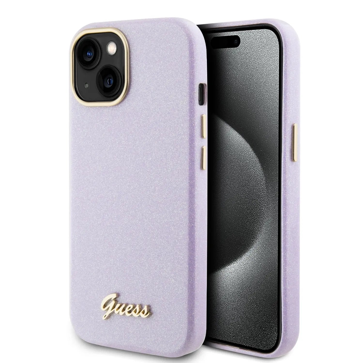 Guess Glitter Full Wrapped Glossy Case with Vintage Script Logo Θήκη προστασίας από σιλικόνη – iPhone 15 (Glitter Lilac –  GUHCP15SPGMCSL) – PhoneBazaar