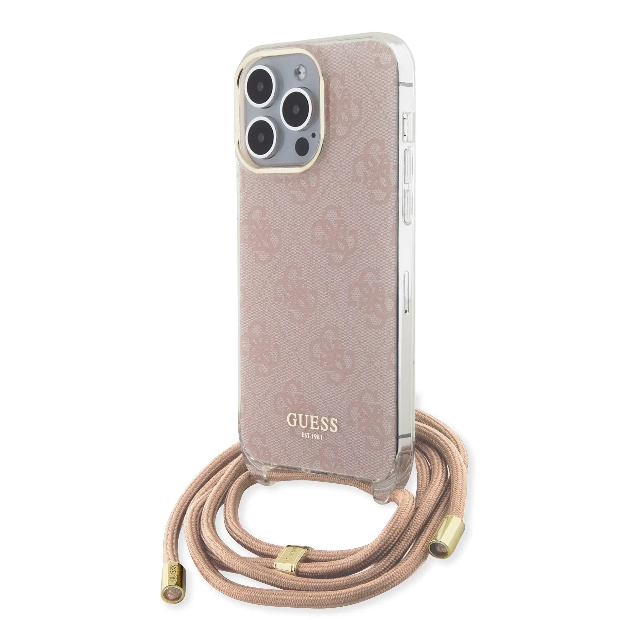 Guess “4G Logo Collection” Crossbody Hard Case Θήκη προστασίας από σιλικόνη με λουράκι – iPhone 15 Pro Max (Ροζ – GUHCP15XHC4SEP) – PhoneBazaar