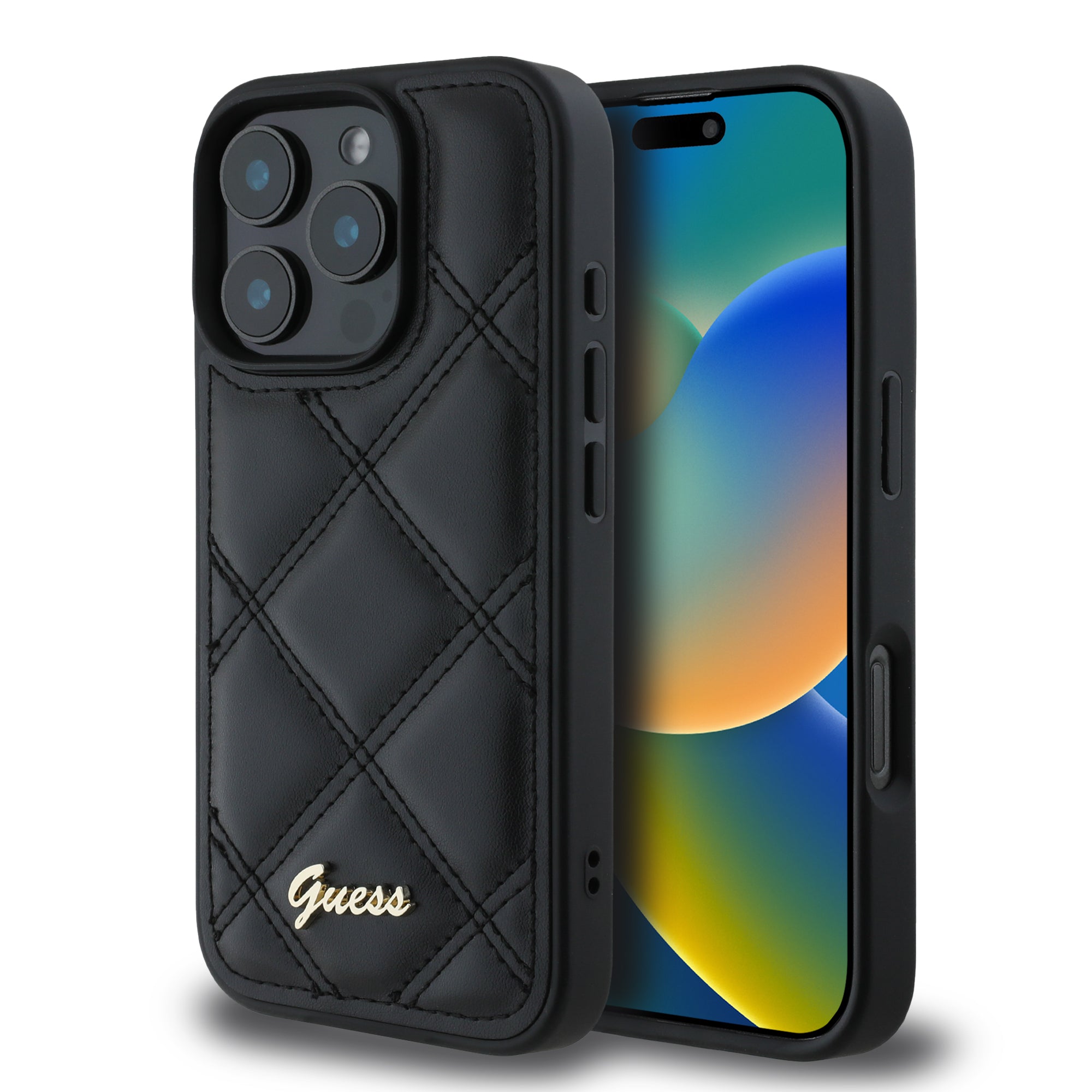 Guess “Quilted Metal Logo Collection” Case Θήκη προστασίας από δερματίνη – iPhone 16 Pro (Μαύρο – GUHCP16LPSQSQSK) – PhoneBazaar