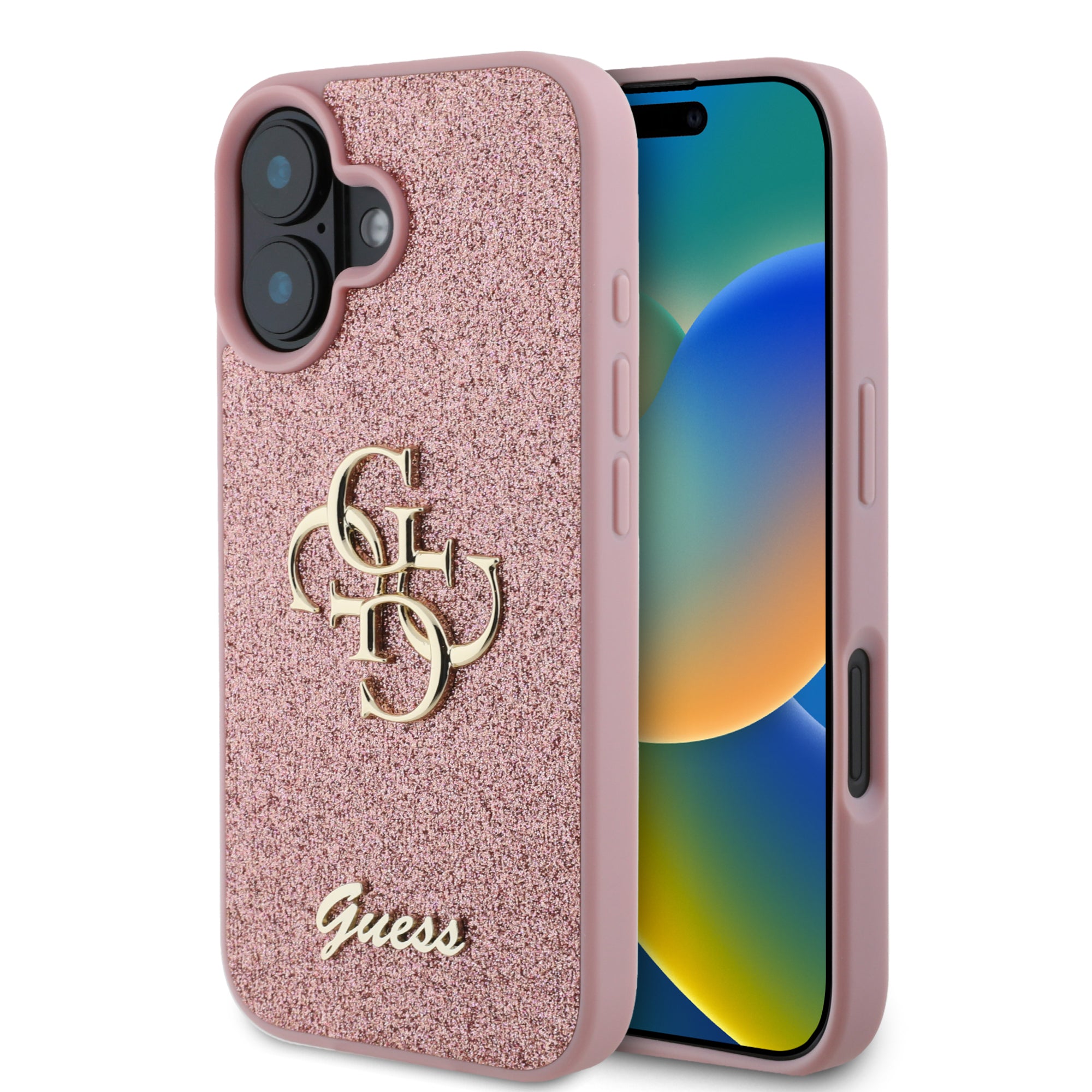 Guess Fixed Glitter Big 4G Logo Case Θήκη προστασίας από σιλικόνη– iPhone 16 (Ροζ – GUHCP16SHG4SGP) – PhoneBazaar