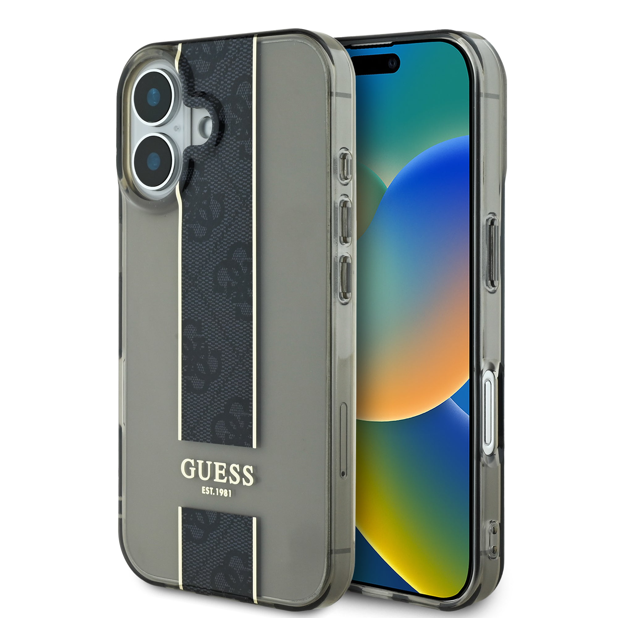 Guess Translucent IML 4G Middlestripe Case Θήκη προστασίας από σιλικόνη – iPhone 16 (Μαύρο – GUHCP16SHS4PPK) – PhoneBazaar