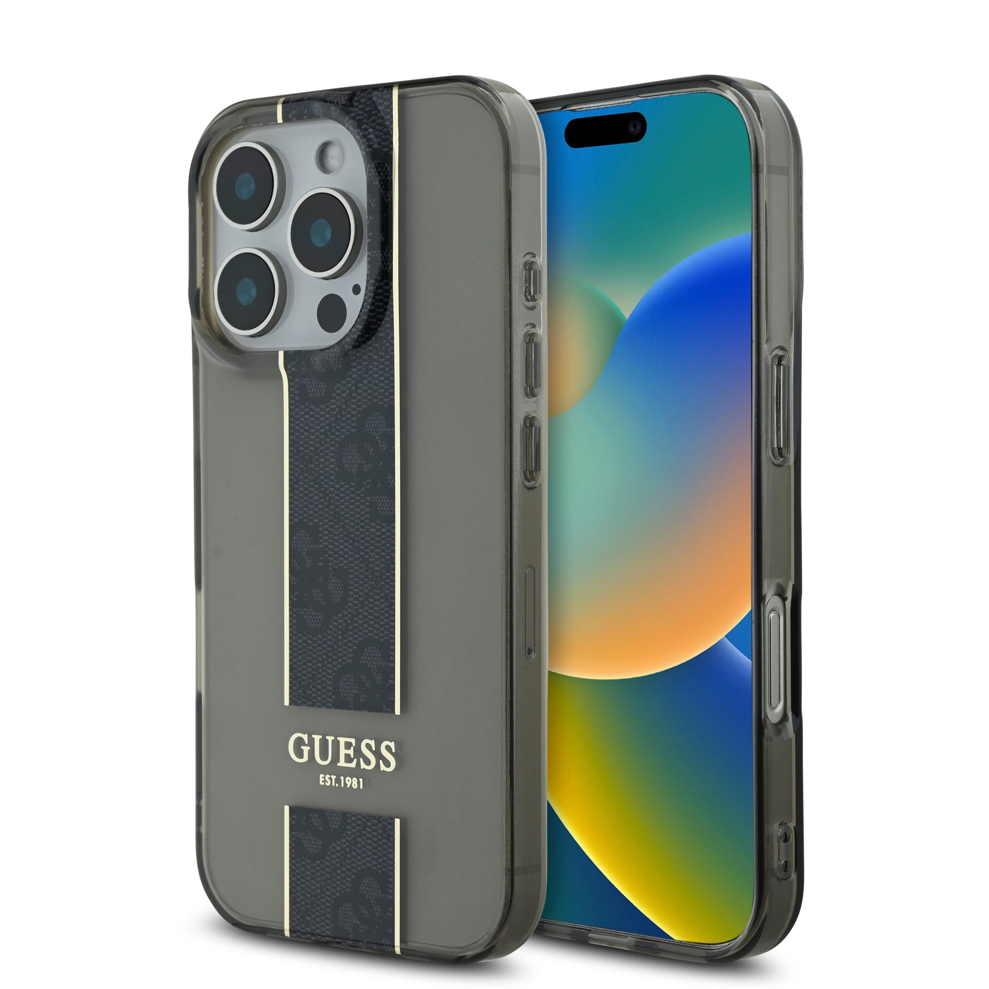 Guess Translucent IML 4G Middlestripe Case Θήκη προστασίας από σιλικόνη – iPhone 16 Pro Max (Μαύρο – GUHCP16XHS4PPK) – PhoneBazaar