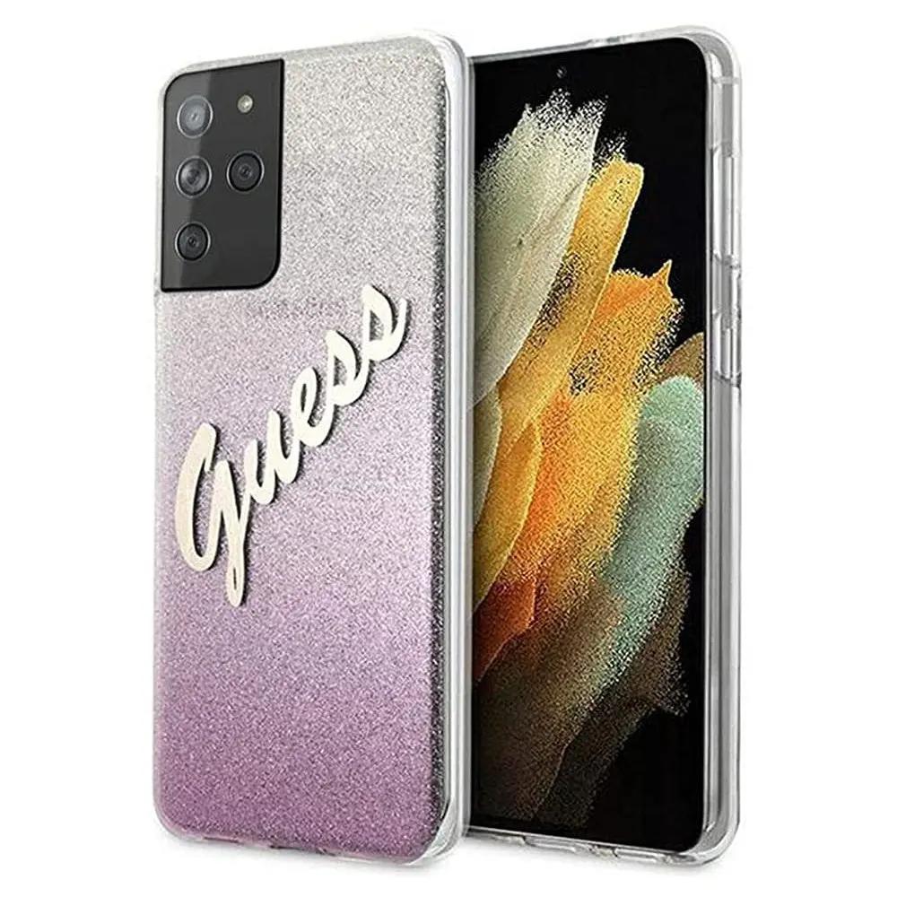 Guess Glitter Gradient Script Logo Θήκη προστασίας από σιλικόνη – Samsung Galaxy S21 Ultra (Pink/Glitter) – PhoneBazaar