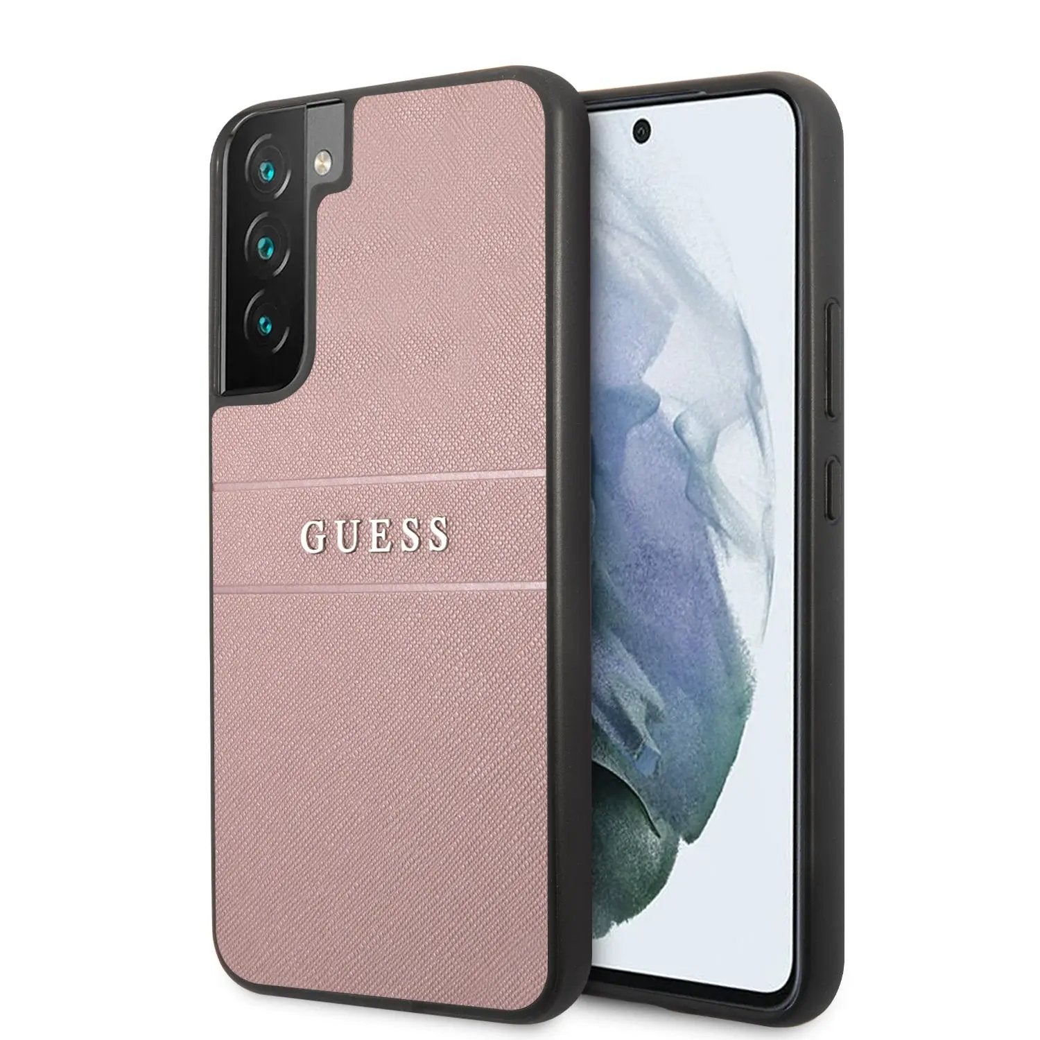 Guess “Saffiano Stripes Case Collection” Θήκη προστασίας από δερματίνη – Samsung Galaxy S22 Plus (Ροζ) – PhoneBazaar