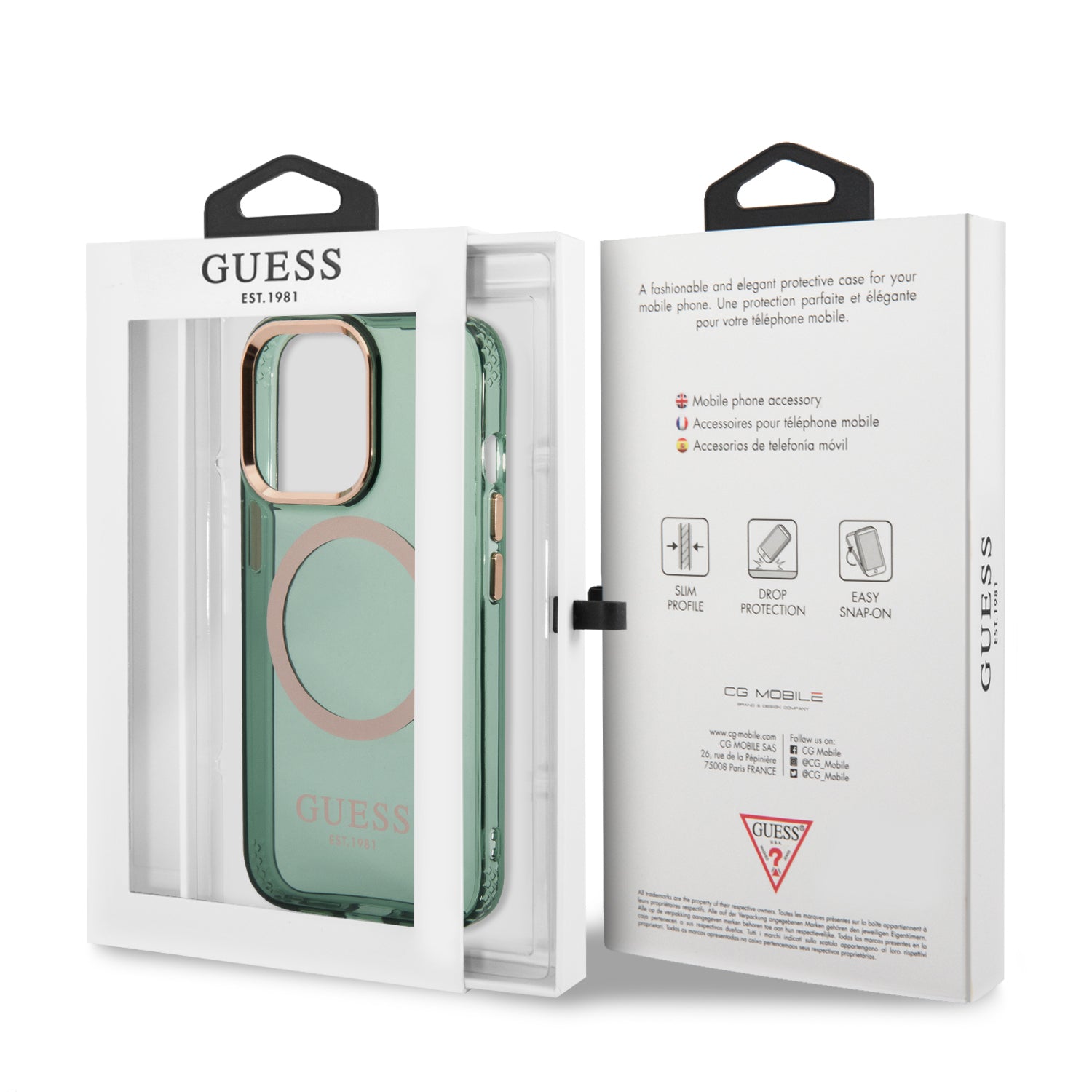 Guess “Gold Outline Translucent” MagSafe Hard Case Θήκη προστασίας από σκληρό πλαστικό – iPhone 13 Pro (Χακί – GUHMP13LHTCMA)