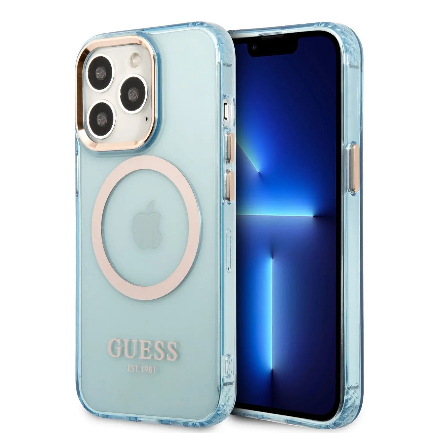 Guess “Gold Outline Collection” MagSafe Hard Case Θήκη προστασίας από σκληρό πλαστικό – iPhone 13 Pro Max (Μπλε – GUHMP13XHTCMB) – PhoneBazaar