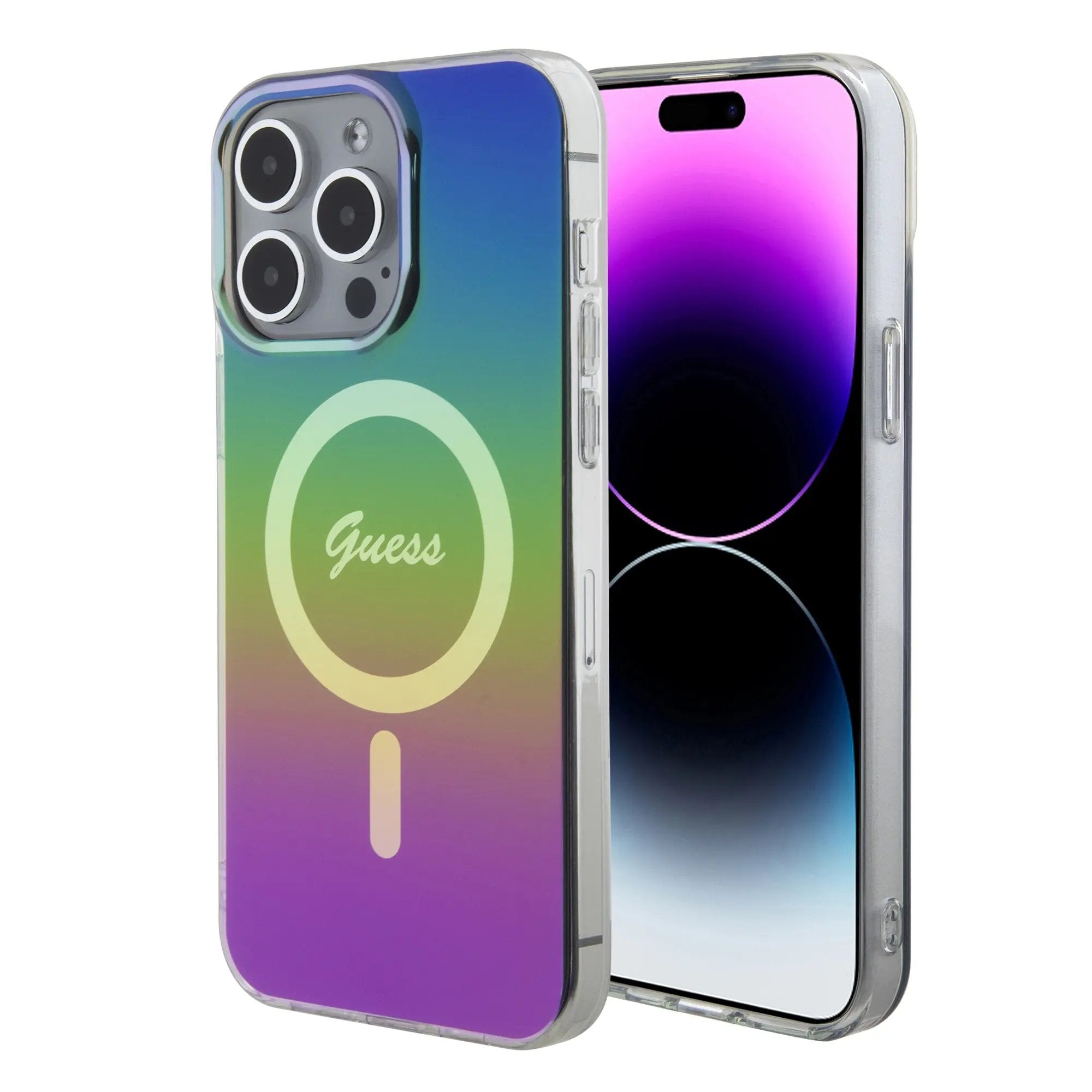 Guess Iridescent Magsafe Case Πολύχρωμη θήκη προστασίας από σκληρό πλαστικό – iPhone 15 Pro (Rainbow Black – GUHMP15LHITSK) – PhoneBazaar