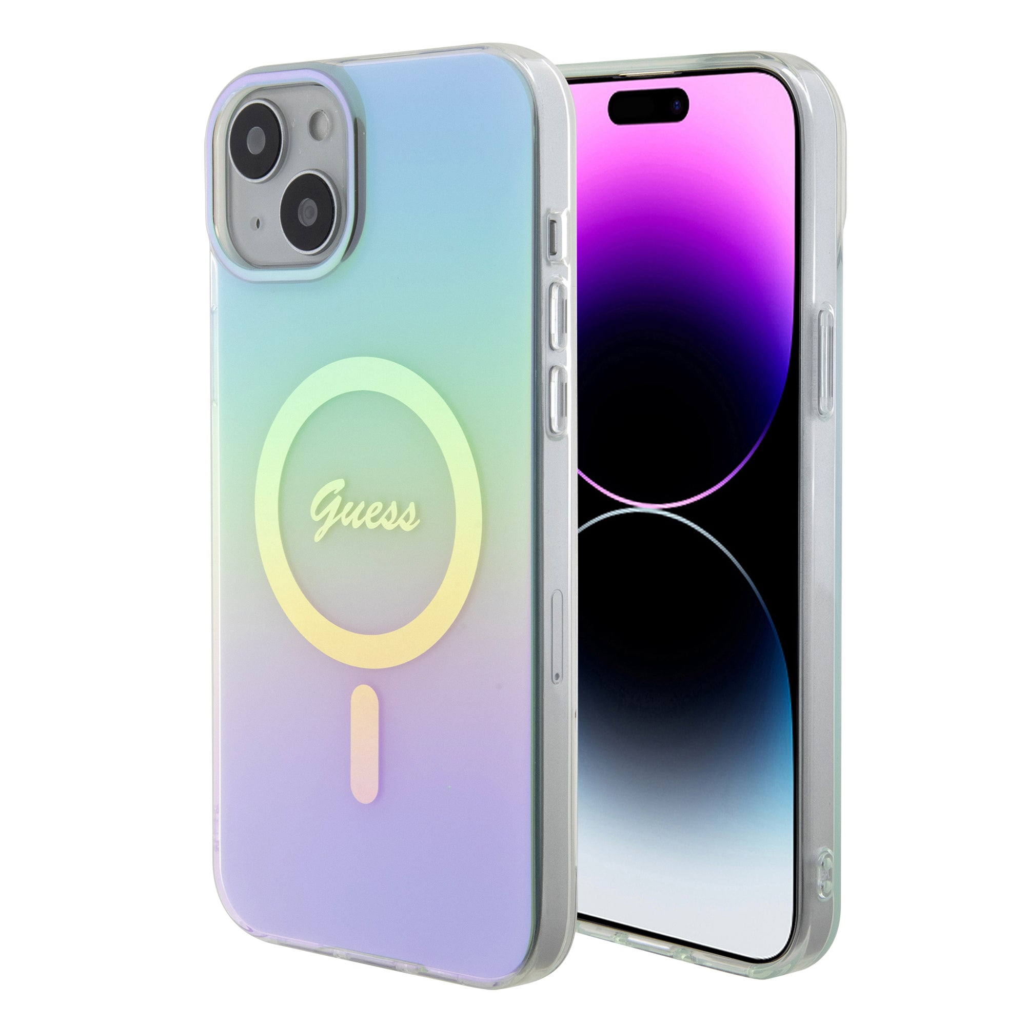 Guess Iridescent Magsafe Case Πολύχρωμη θήκη προστασίας από σκληρό πλαστικό – iPhone 15 Plus (Rainbow Purple – GUHMP15MHITSQ) – PhoneBazaar