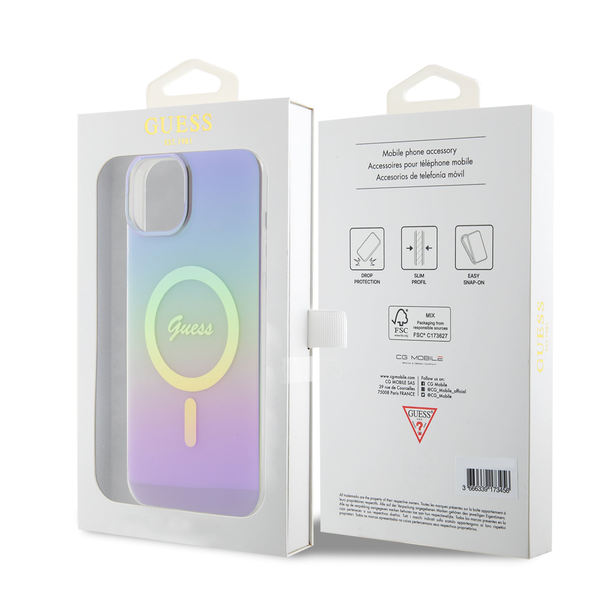 Guess Iridescent Magsafe Case Πολύχρωμη θήκη προστασίας από σκληρό πλαστικό – iPhone 15 (Rainbow Purple – GUHMP15SHITSU)