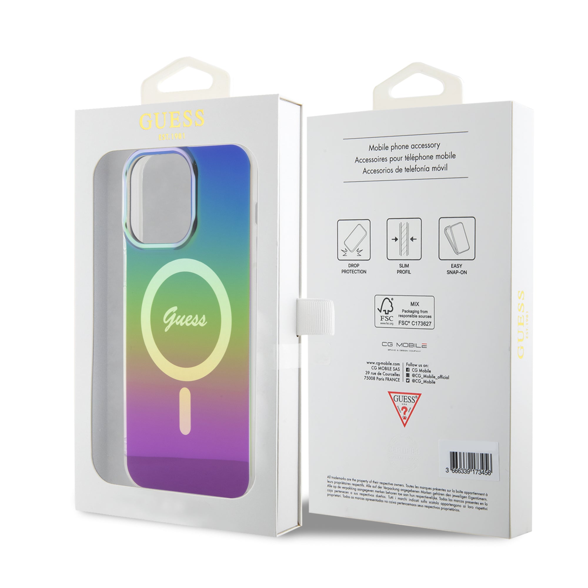 Guess Iridescent Magsafe Case Πολύχρωμη θήκη προστασίας από σκληρό πλαστικό – iPhone 15 Pro Max (Rainbow Black – GUHMP15XHITSK)