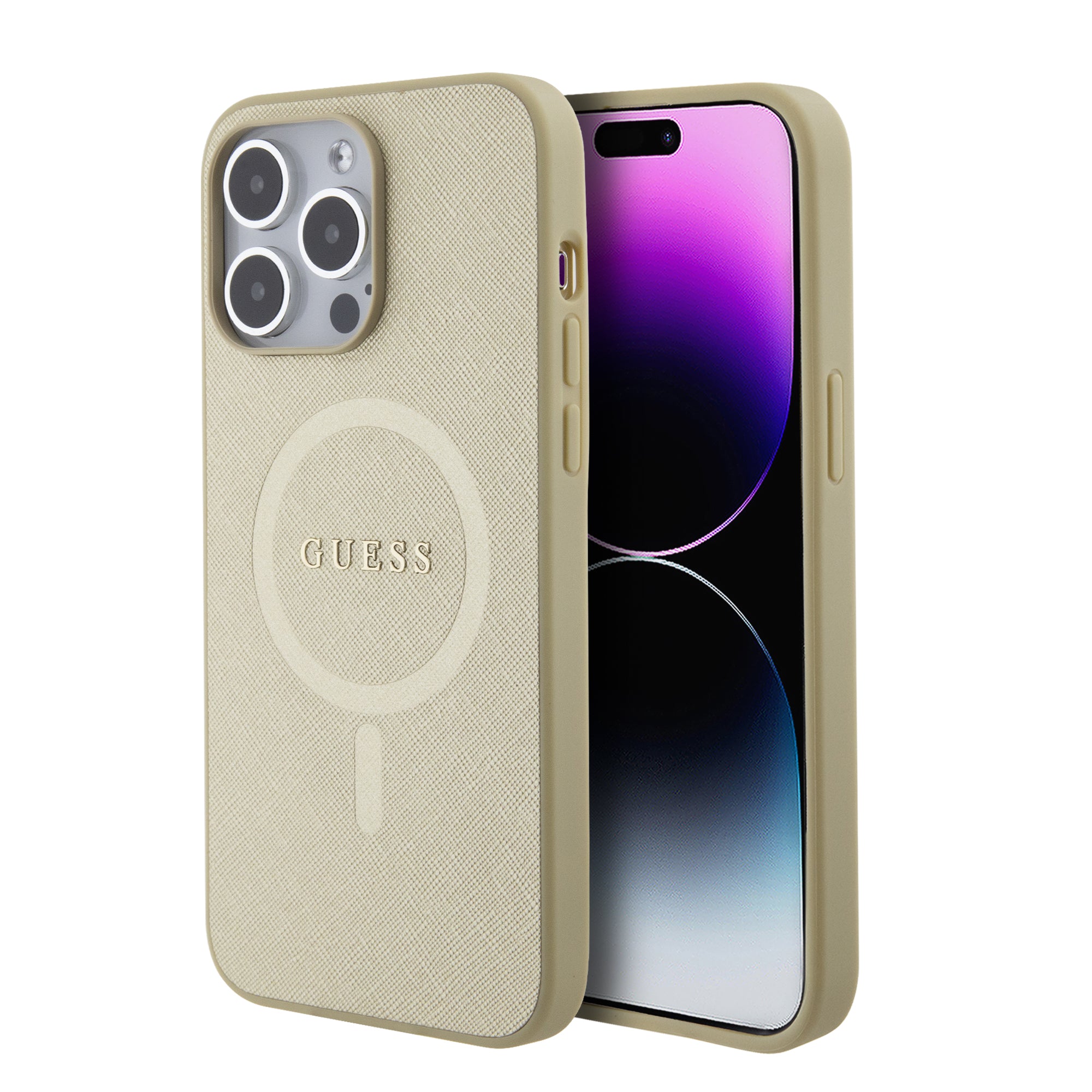 Guess Saffiano Hard Case Θήκη προστασίας από δερματίνη – iPhone 15 Pro Max (Μπεζ – GUHMP15XPSAHMCB) – PhoneBazaar