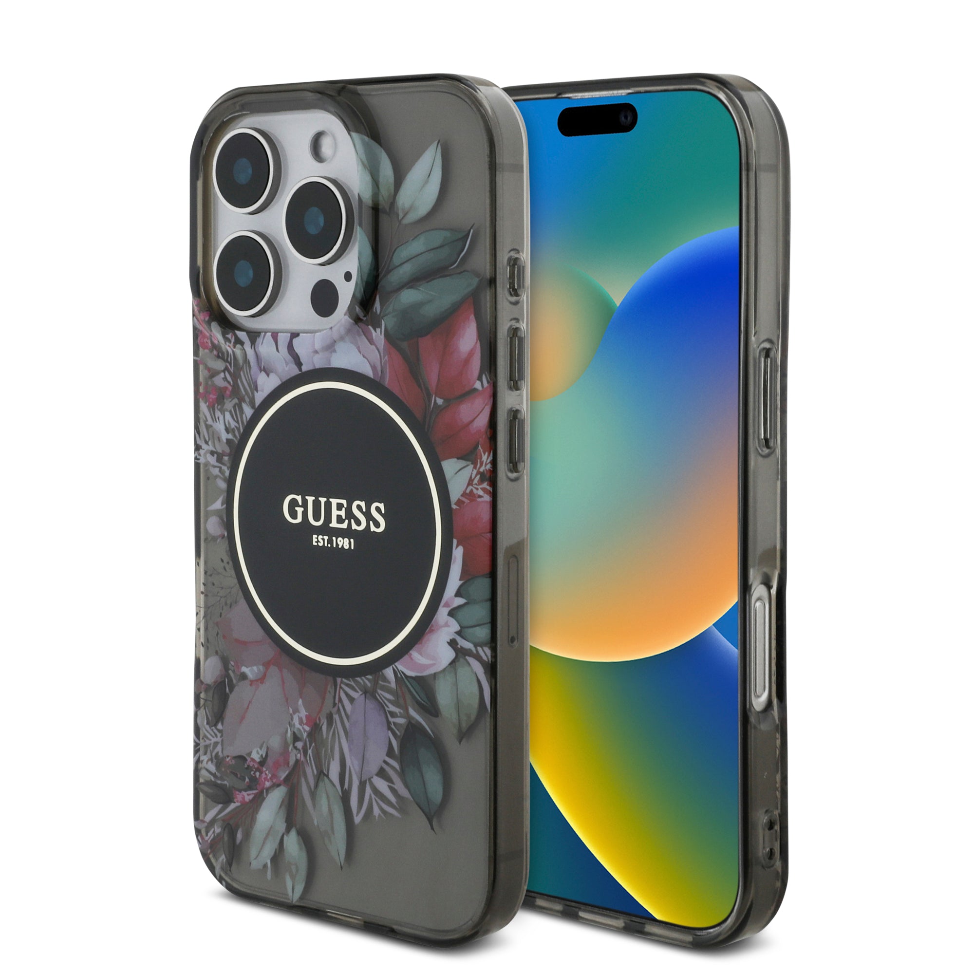 Guess Magsafe “Flowers with Pearl Strap” Hard Case Θήκη προστασίας από σκληρό πλαστικό – iPhone 16 Pro (Μαύρο – GUHMP16LHFWBRCESK) – PhoneBazaar