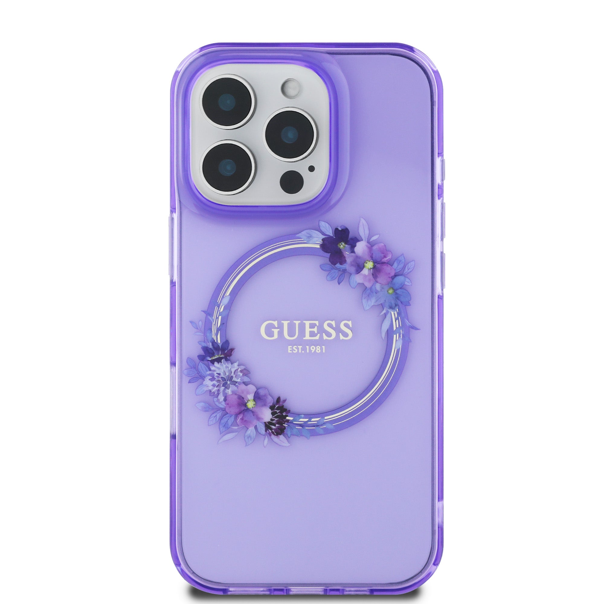 Guess Magsafe “Flower Wreath” Hard Case Θήκη προστασίας από σκληρό πλαστικό – iPhone 16 Pro (Μωβ – GUHMP16LHFWFCU)