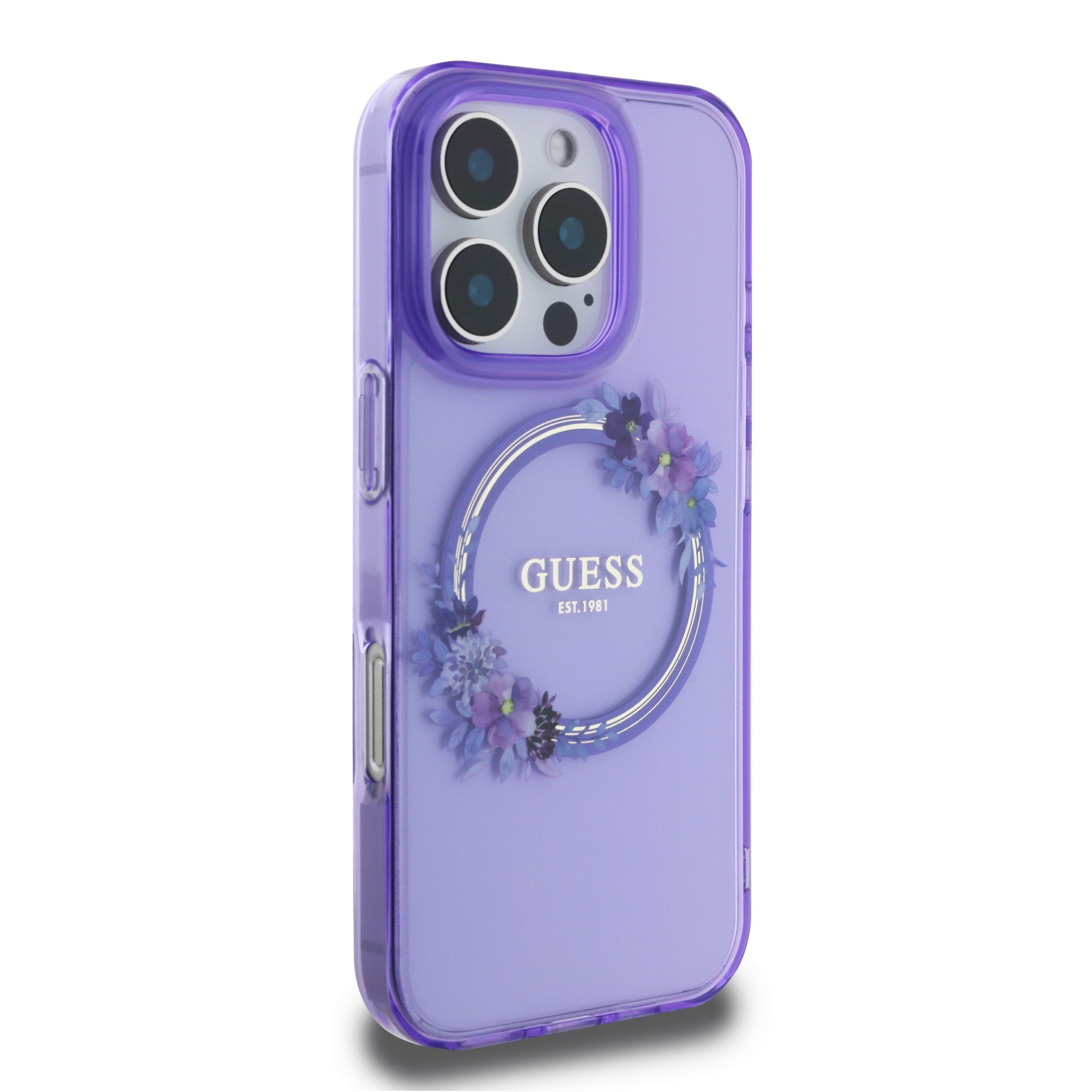 Guess Magsafe “Flower Wreath” Hard Case Θήκη προστασίας από σκληρό πλαστικό – iPhone 16 Pro (Μωβ – GUHMP16LHFWFCU)