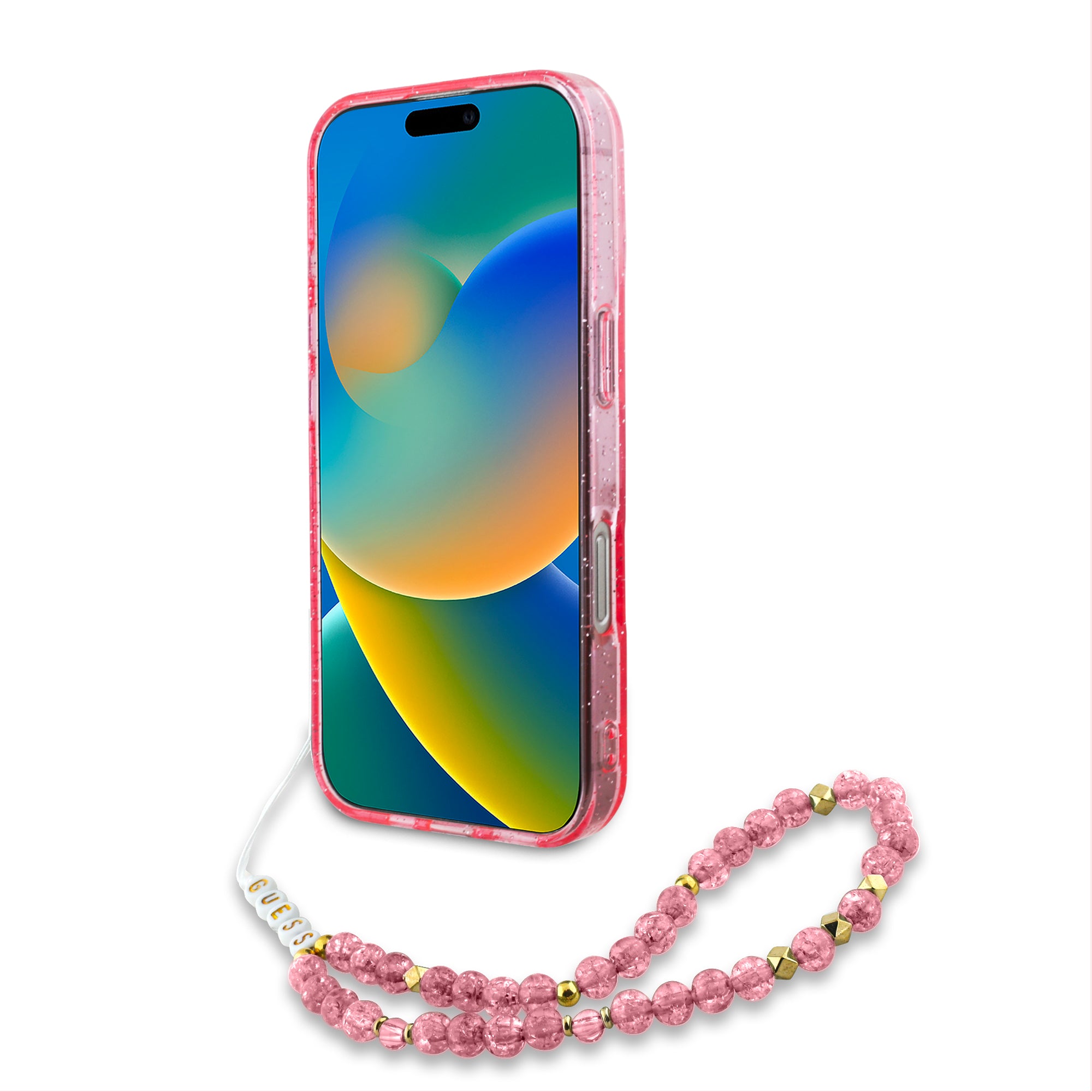 Guess Magsafe “Glitter with Pearl Strap” Hard Case Θήκη προστασίας από σκληρό πλαστικό – iPhone 16 Pro (Ροζ – GUHMP16LHGCRELSF)