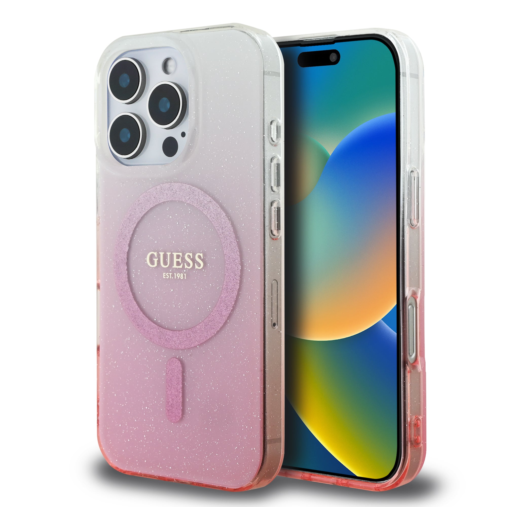 Guess Magsafe “Glitter Gradient” Hard Case Θήκη προστασίας από σκληρό πλαστικό – iPhone 16 Pro (Ροζ – GUHMP16LHGRCELP) – PhoneBazaar