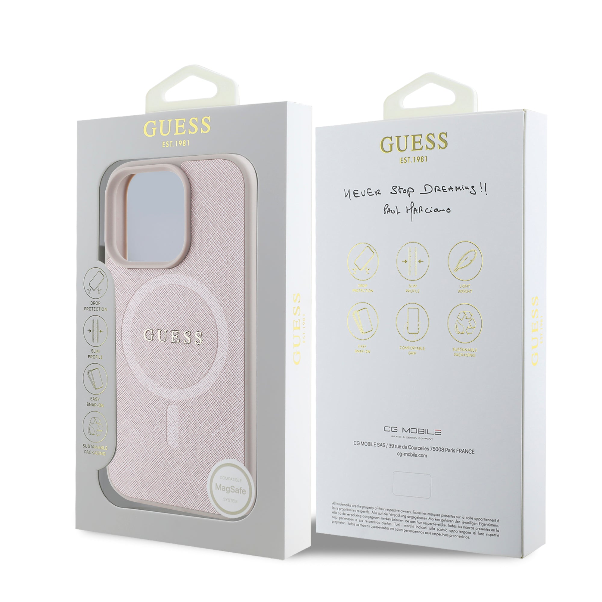 Guess Magsafe “Saffiano Collection" Hard Case Θήκη προστασίας από δερματίνη – iPhone 16 Pro (Ροζ – GUHMP16LPSAHMCP)