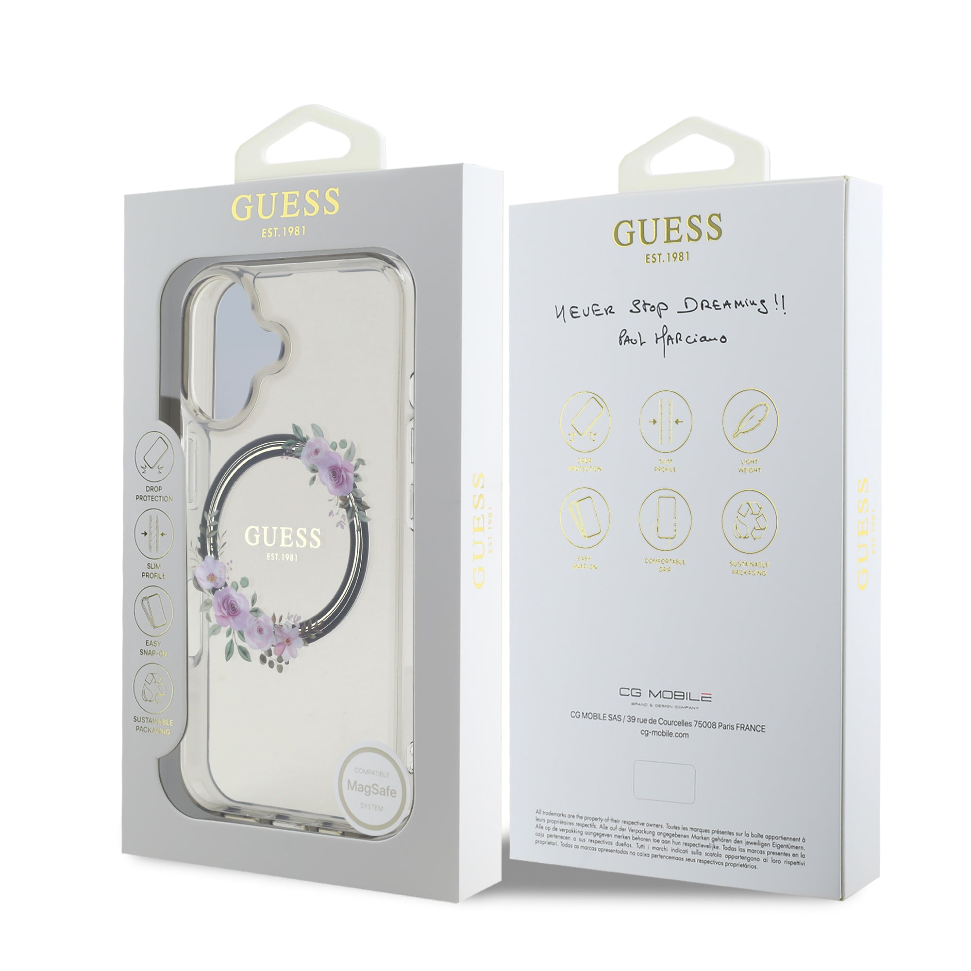 Guess Magsafe “Flower Wreath” Hard Case Θήκη προστασίας από σκληρό πλαστικό – iPhone 16 (Μαύρο – GUHMP16SHFWFCK)