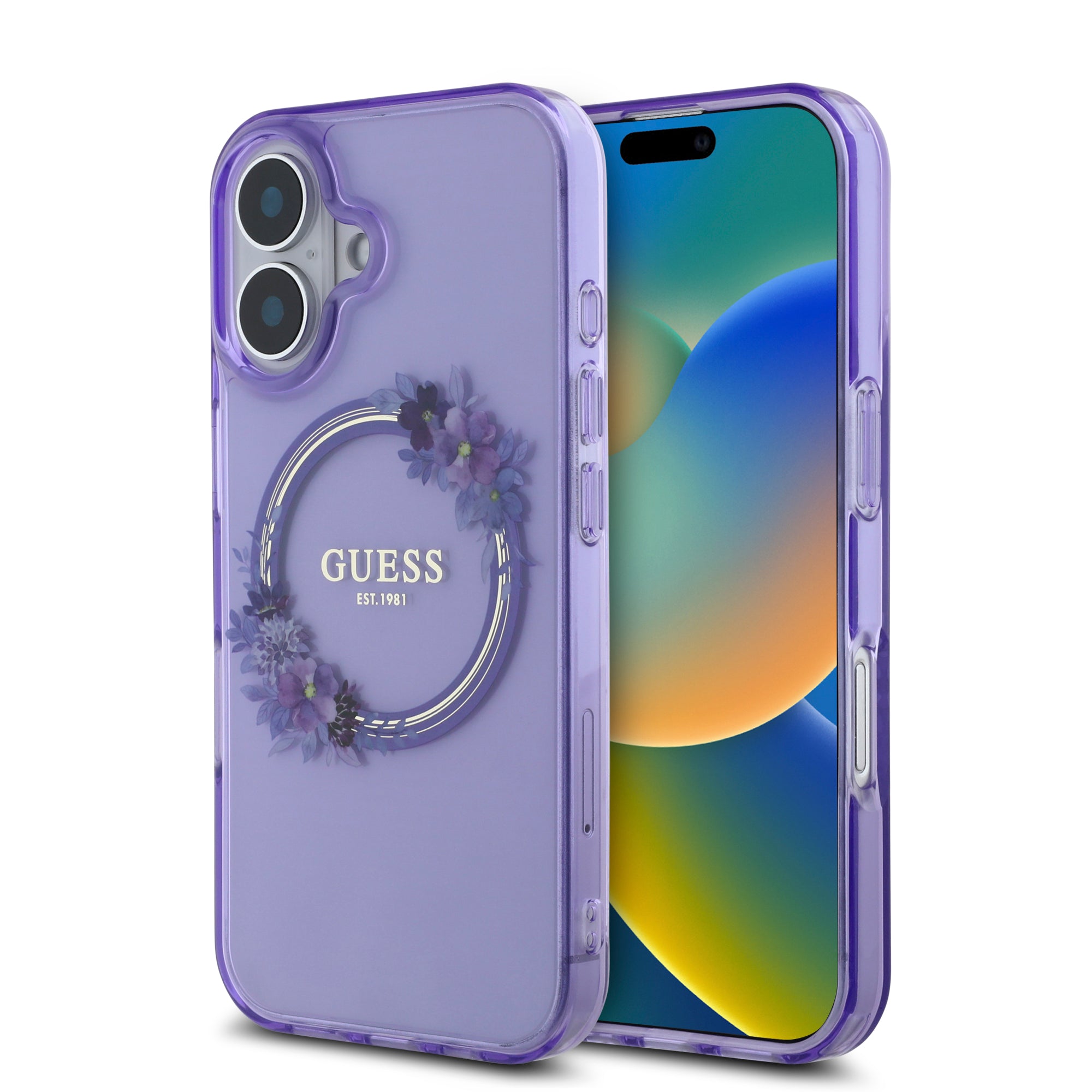 Guess Magsafe “Flower Wreath” Hard Case Θήκη προστασίας από σκληρό πλαστικό – iPhone 16 (Μωβ – GUHMP16SHFWFCU) – PhoneBazaar