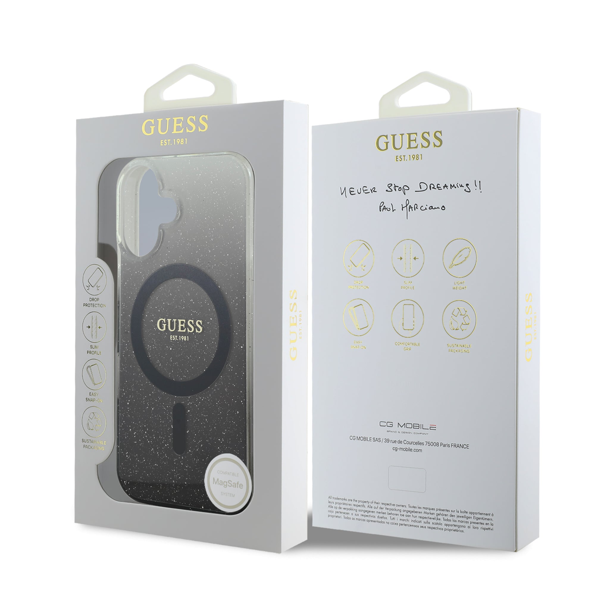 Guess Magsafe “Glitter Gradient” Hard Case Θήκη προστασίας από σκληρό πλαστικό – iPhone 16 (Μαύρο – GUHMP16SHGRCELK)