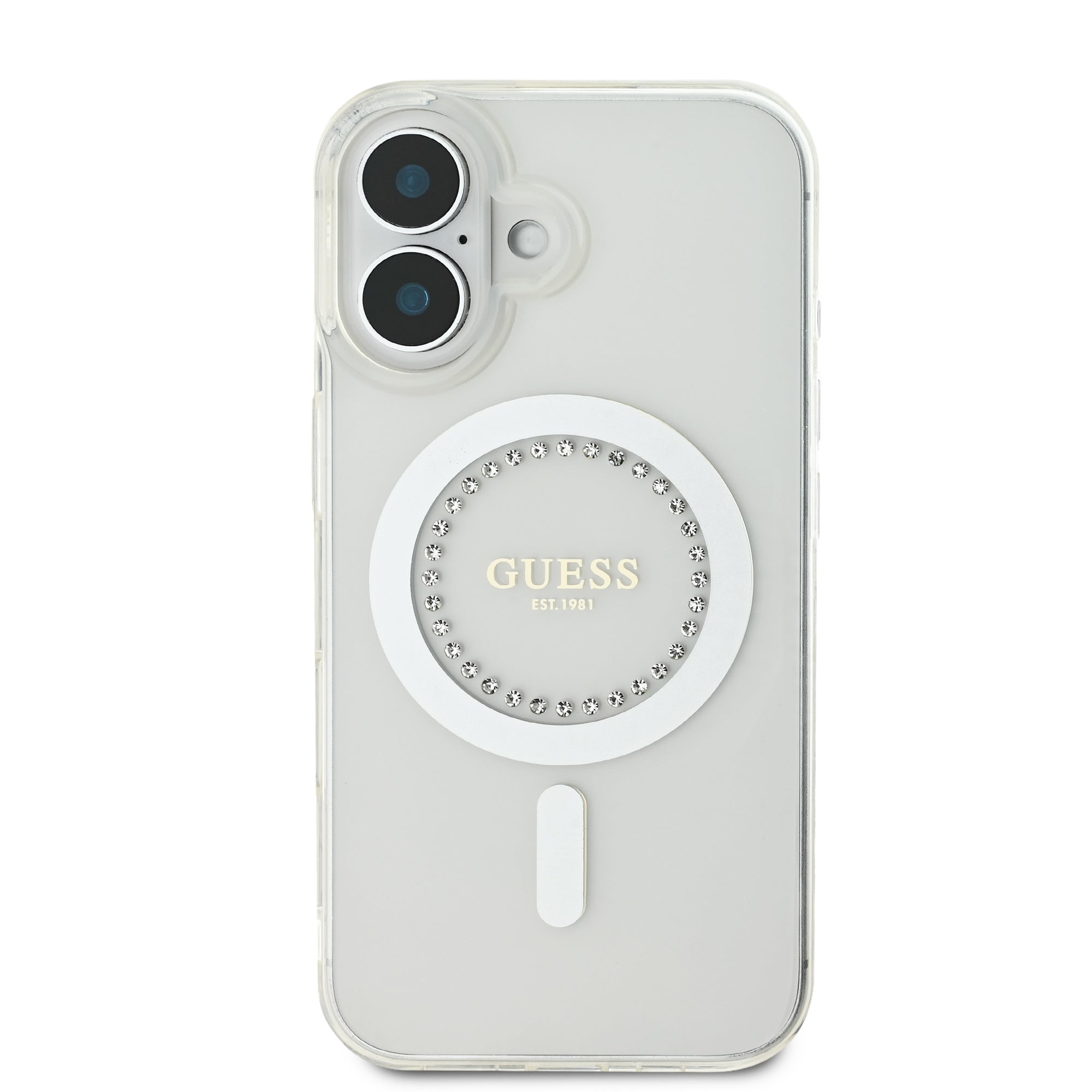 Guess Magsafe “Rhinestones” Hard Case Θήκη προστασίας από σκληρό πλαστικό – iPhone 16 (Λευκό – GUHMP16SPFTDTEH)