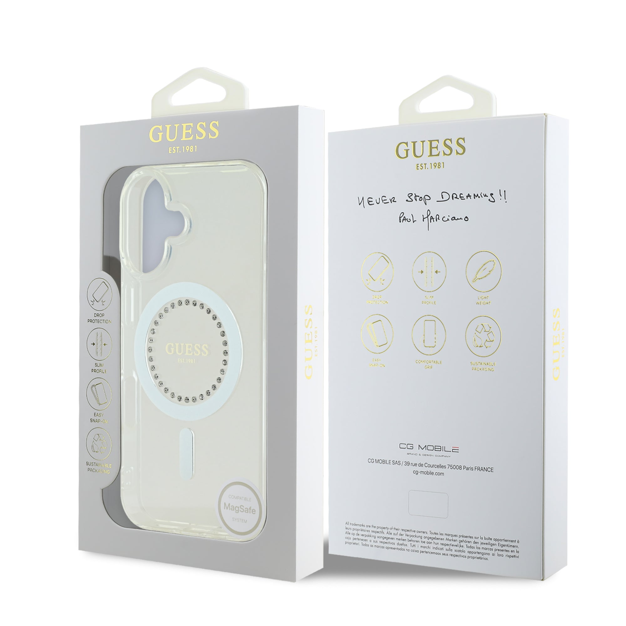 Guess Magsafe “Rhinestones” Hard Case Θήκη προστασίας από σκληρό πλαστικό – iPhone 16 (Λευκό – GUHMP16SPFTDTEH)