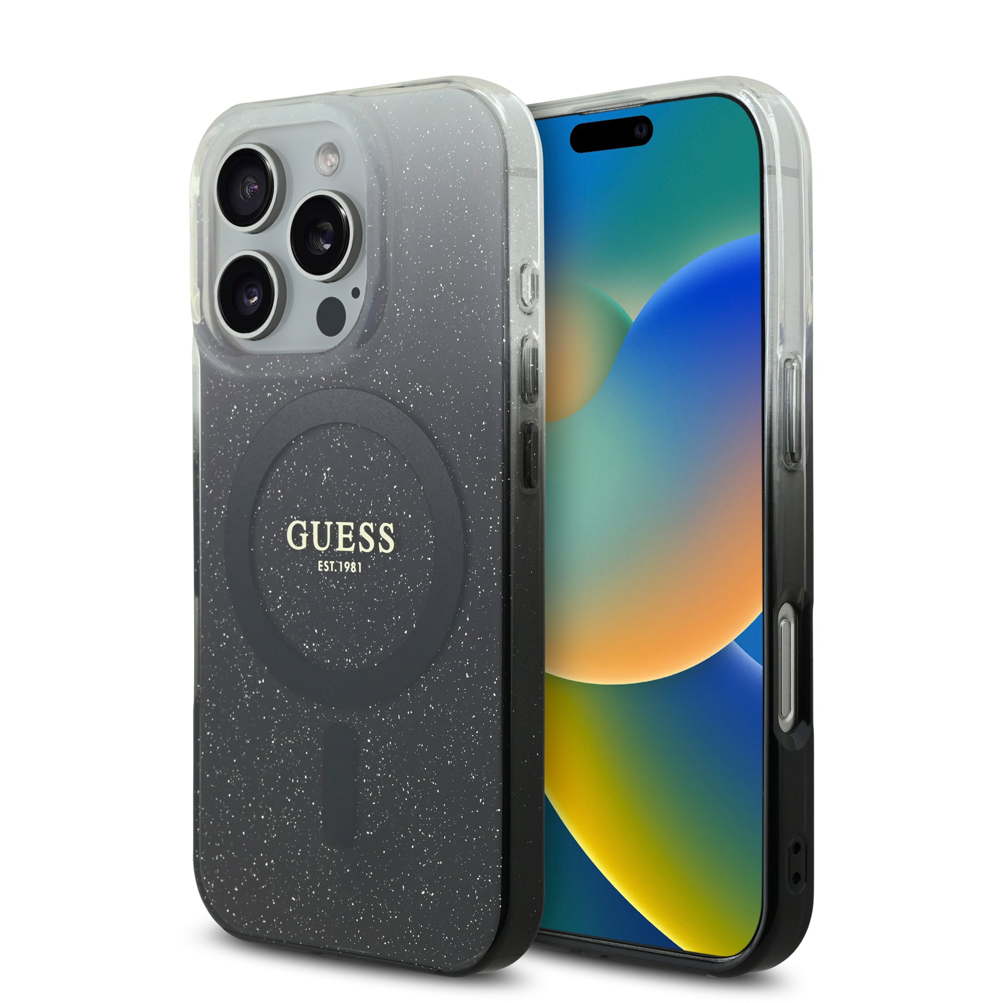 Guess Magsafe “Glitter Gradient” Hard Case Θήκη προστασίας από σκληρό πλαστικό – iPhone 16 Pro Max (Μαύρο – GUHMP16XHGRCELK) – PhoneBazaar