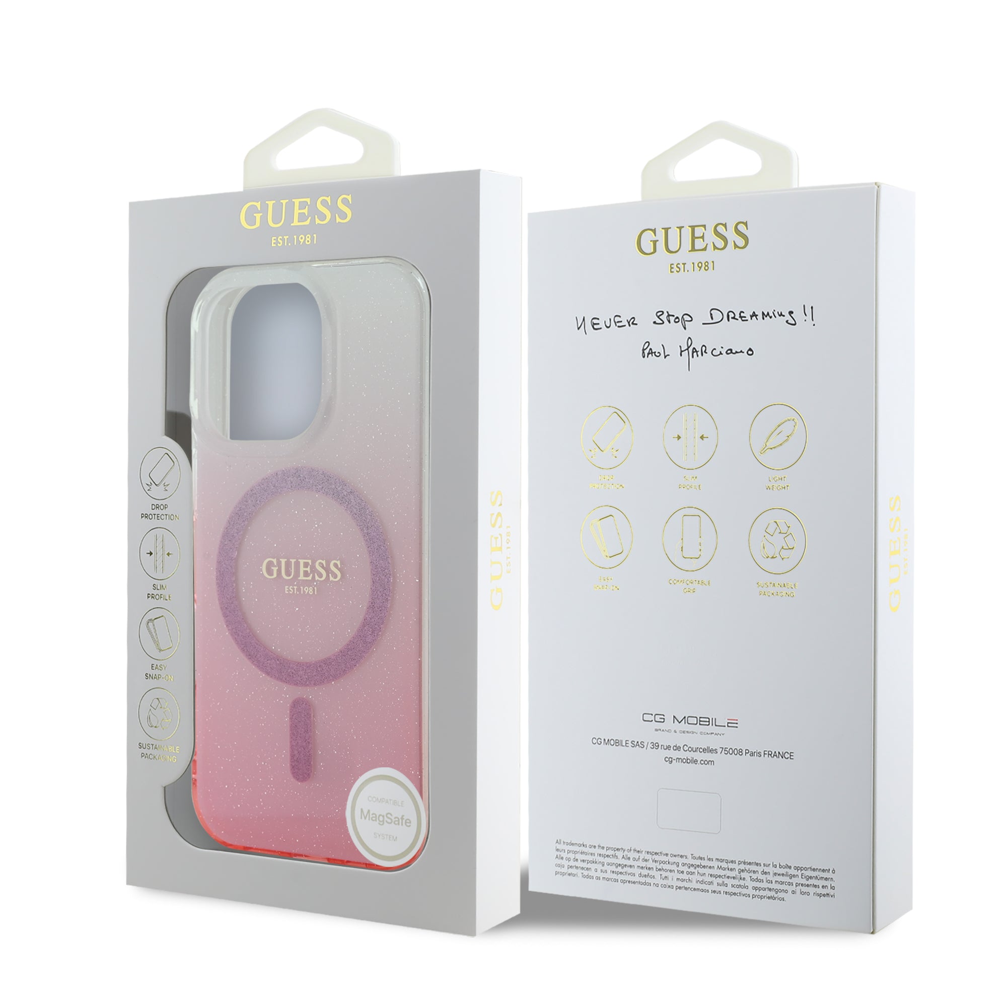 Guess Magsafe “Glitter Gradient” Hard Case Θήκη προστασίας από σκληρό πλαστικό – iPhone 16 Pro Max (Ροζ – GUHMP16XHGRCELP)
