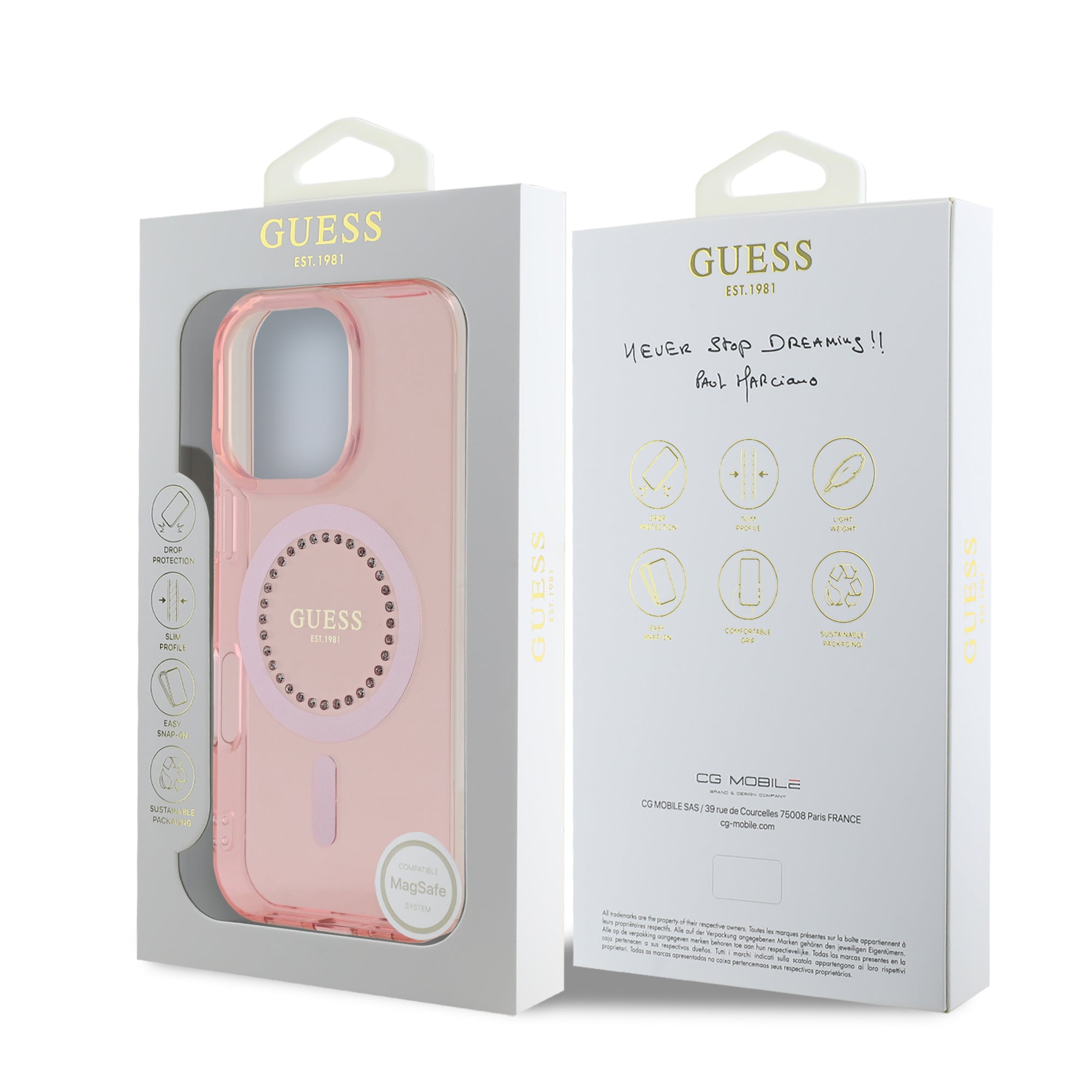 Guess Magsafe “Rhinestones” Hard Case Θήκη προστασίας από σκληρό πλαστικό – iPhone 16 Pro Max (Ροζ – GUHMP16XPFTDTEP)