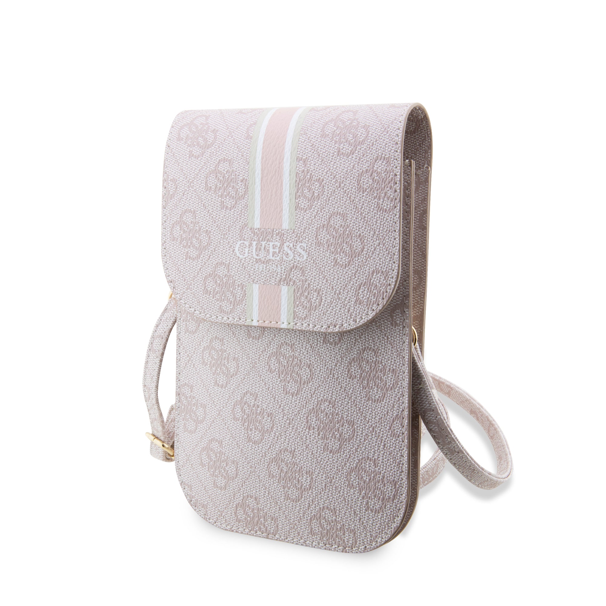 Guess “Wallet 4G Stripes” Pouch with cord Τσαντάκι κατάλληλο για smartphone Small / Medium (170x95mm) με κορδονάκι (Ροζ – GUWBP4RPSP) – PhoneBazaar