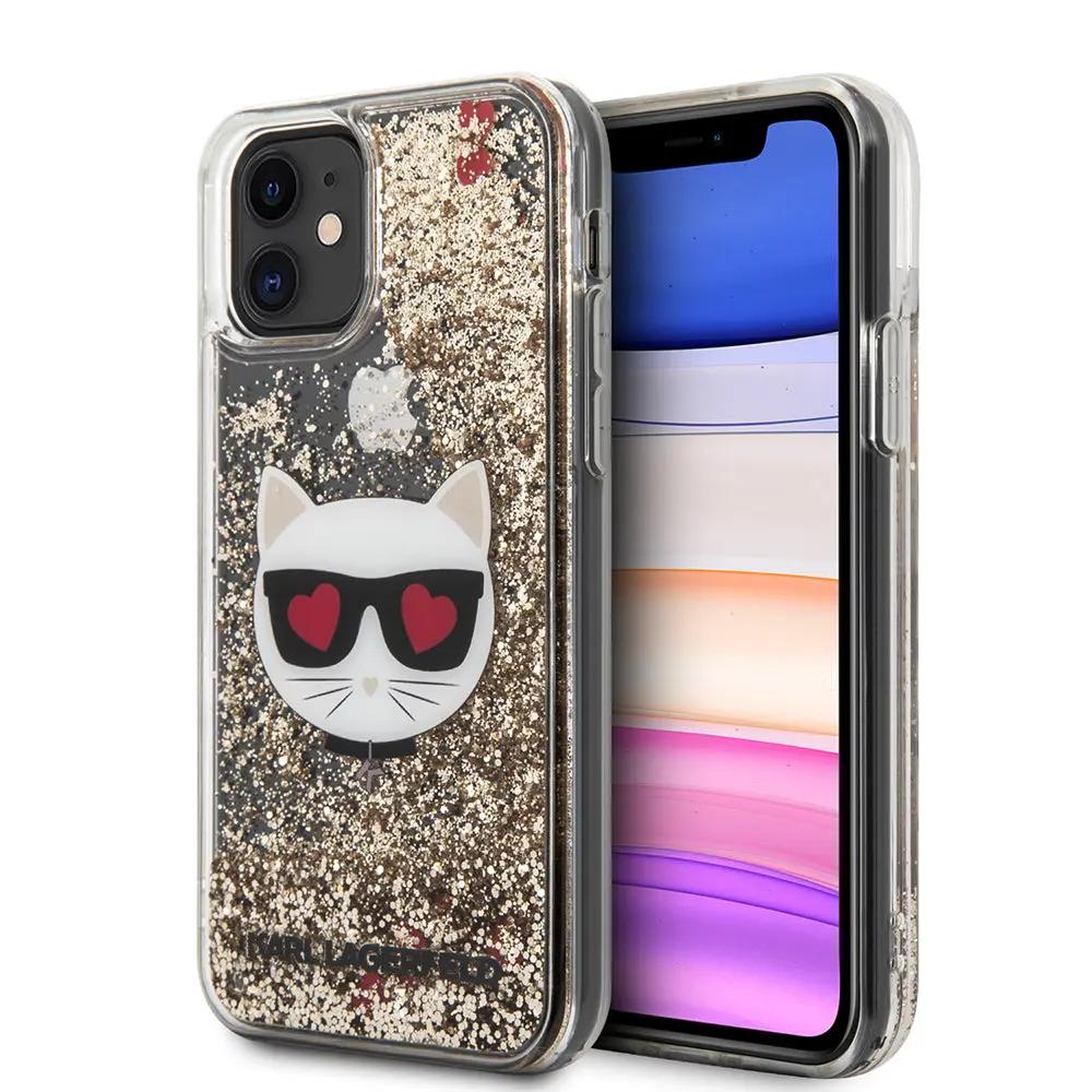 Karl Lagerfeld Liquid Glitter Case Choupette's Heads Θήκη προστασίας – iPhone 11 (Black/Glitter Gold) – PhoneBazaar