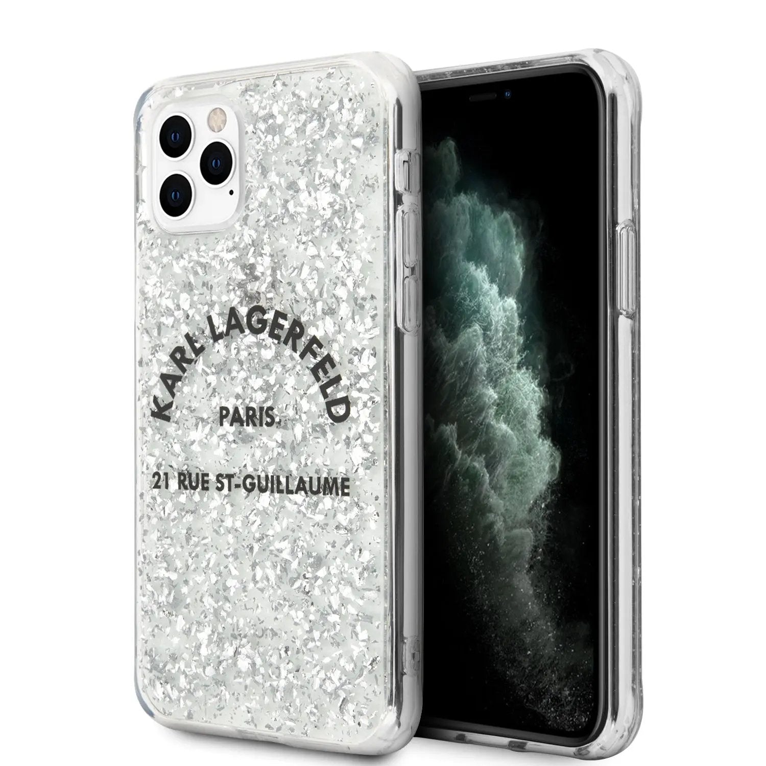 Karl Lagerfeld “St.Guillaume Logo Collection” Glitter Flakes Cover Θήκη προστασίας από σιλικόνη – iPhone 11 Pro Max (KLHCN65TRFGSL) – PhoneBazaar