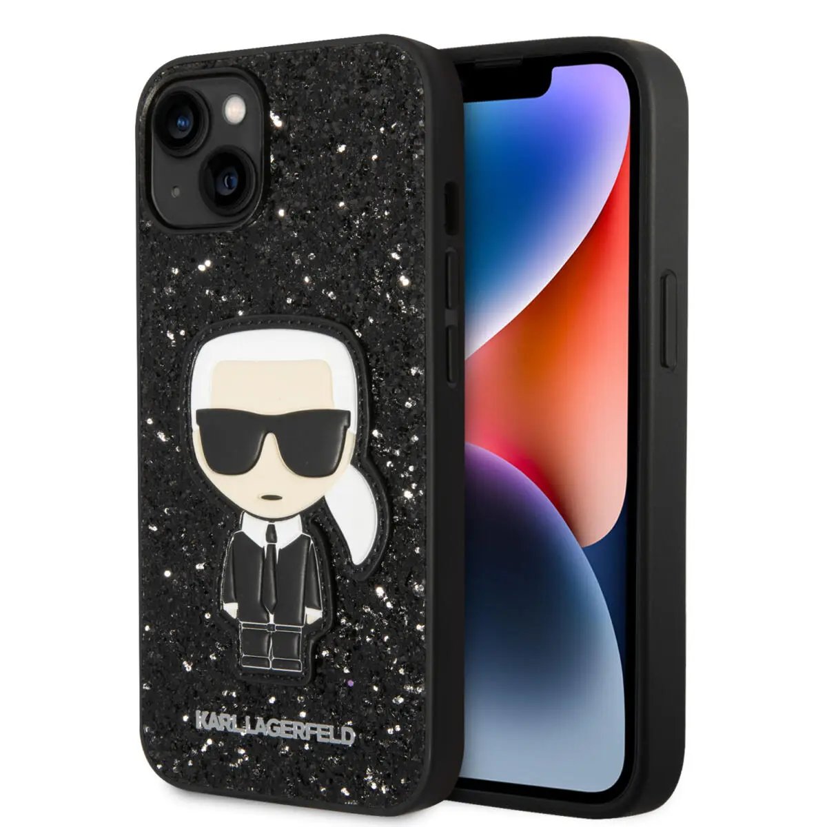 Karl Lagerfeld Glitter Flakes Case With Ikonik Patch And Metal Logo Θήκη Προστασίας Απο Σιλικόνη – Iphone 14 (glitter Black) – PhoneBazaar