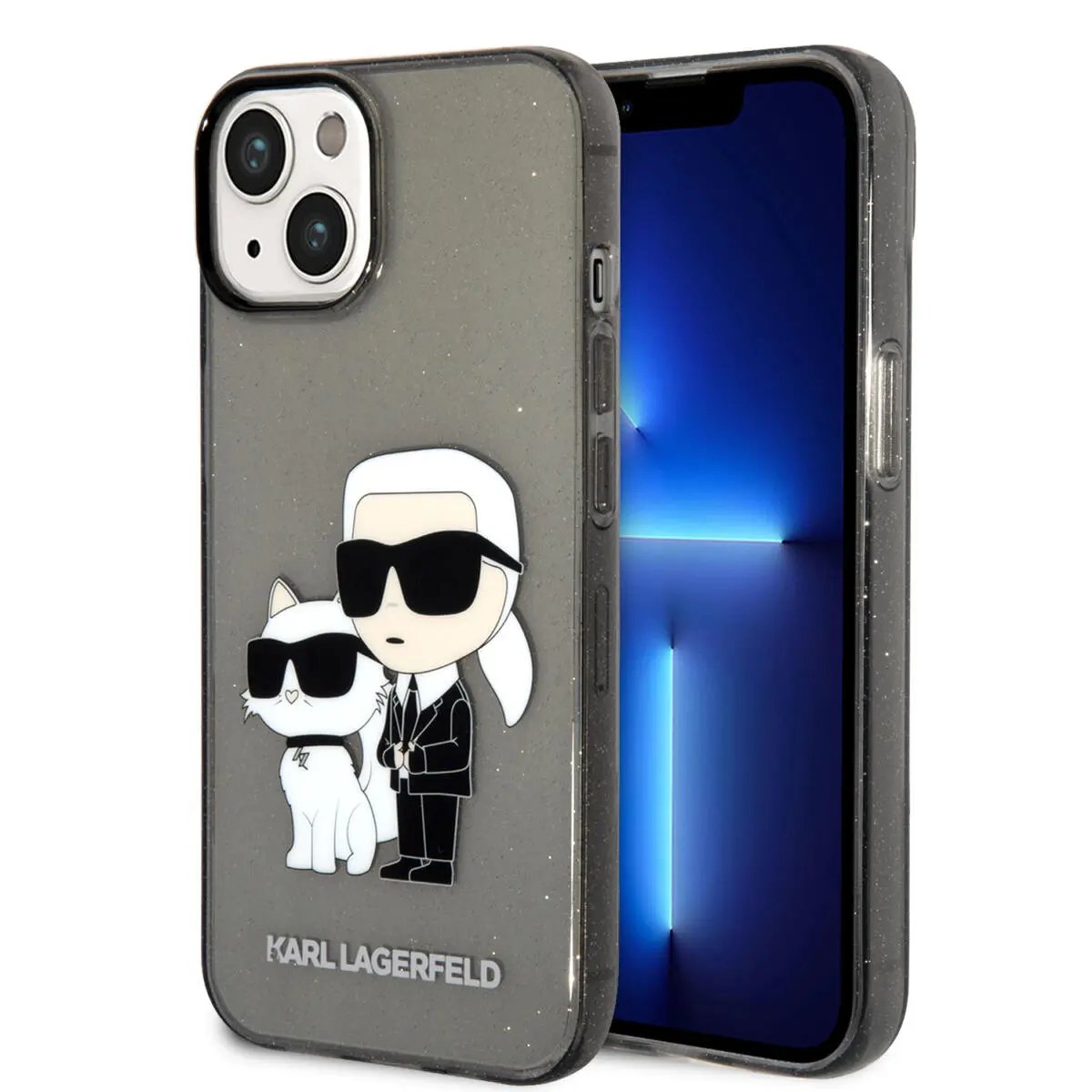 Karl Lagerfeld Ikonik Back Cover Case Karl & Choupette Διάφανη Θήκη Προστασίας Απο Tpu / Pc – Iphone 14 (clear Glitter/black) – PhoneBazaar