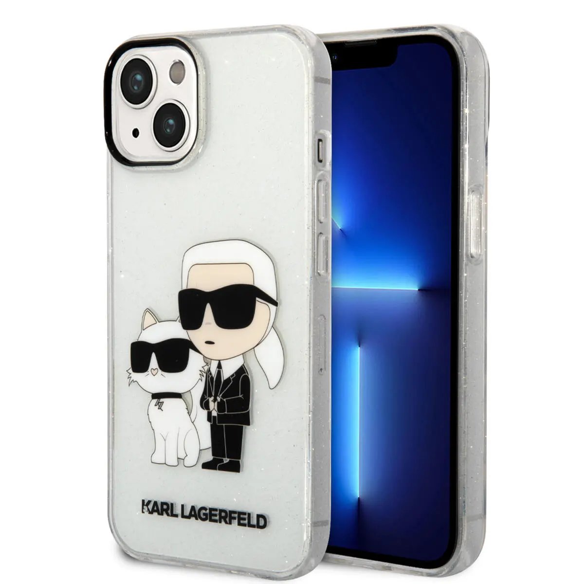 Karl Lagerfeld Ikonik Back Cover Case Karl & Choupette Διάφανη Θήκη Προστασίας Απο Tpu / Pc – Iphone 14 (clear Glitter) – PhoneBazaar