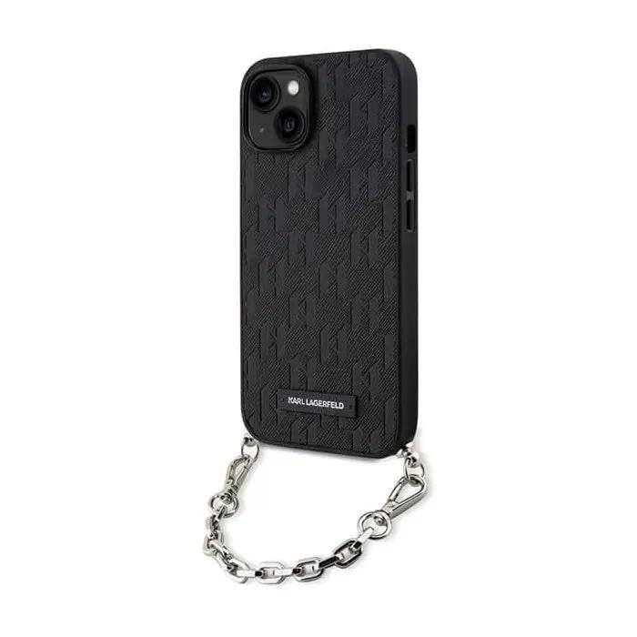 Karl Lagerfeld Saffiano Monogram Chain – Θήκη Προστασίας Απο Σιλικόνη – Iphone 14 (black) – PhoneBazaar