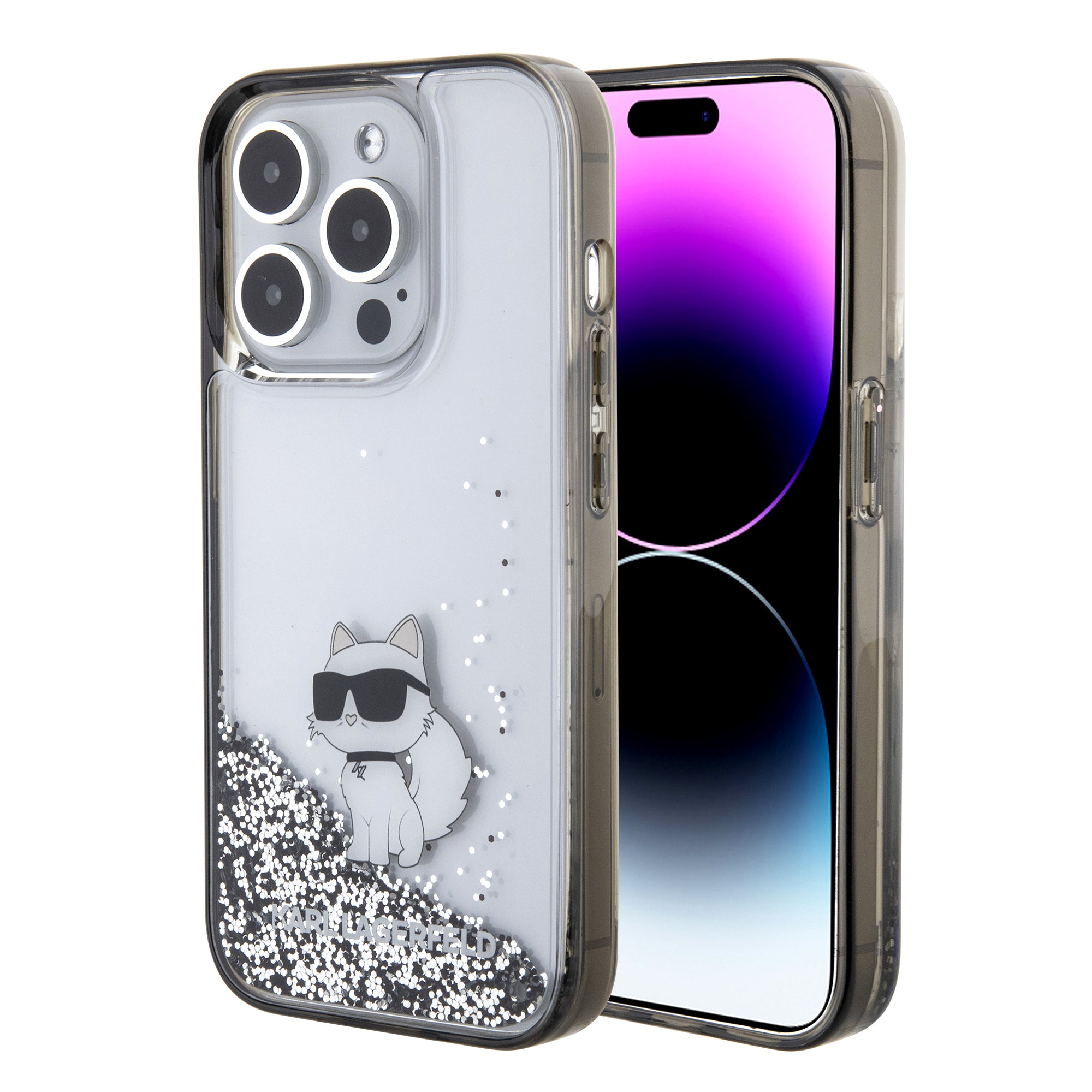 Karl Lagerfeld Ikonik Case Choupette Θήκη προστασίας από Liquid σιλικόνη – iPhone 15 Pro (Clear / Silver Glitter – KLHCP15LLKCNSK) – PhoneBazaar