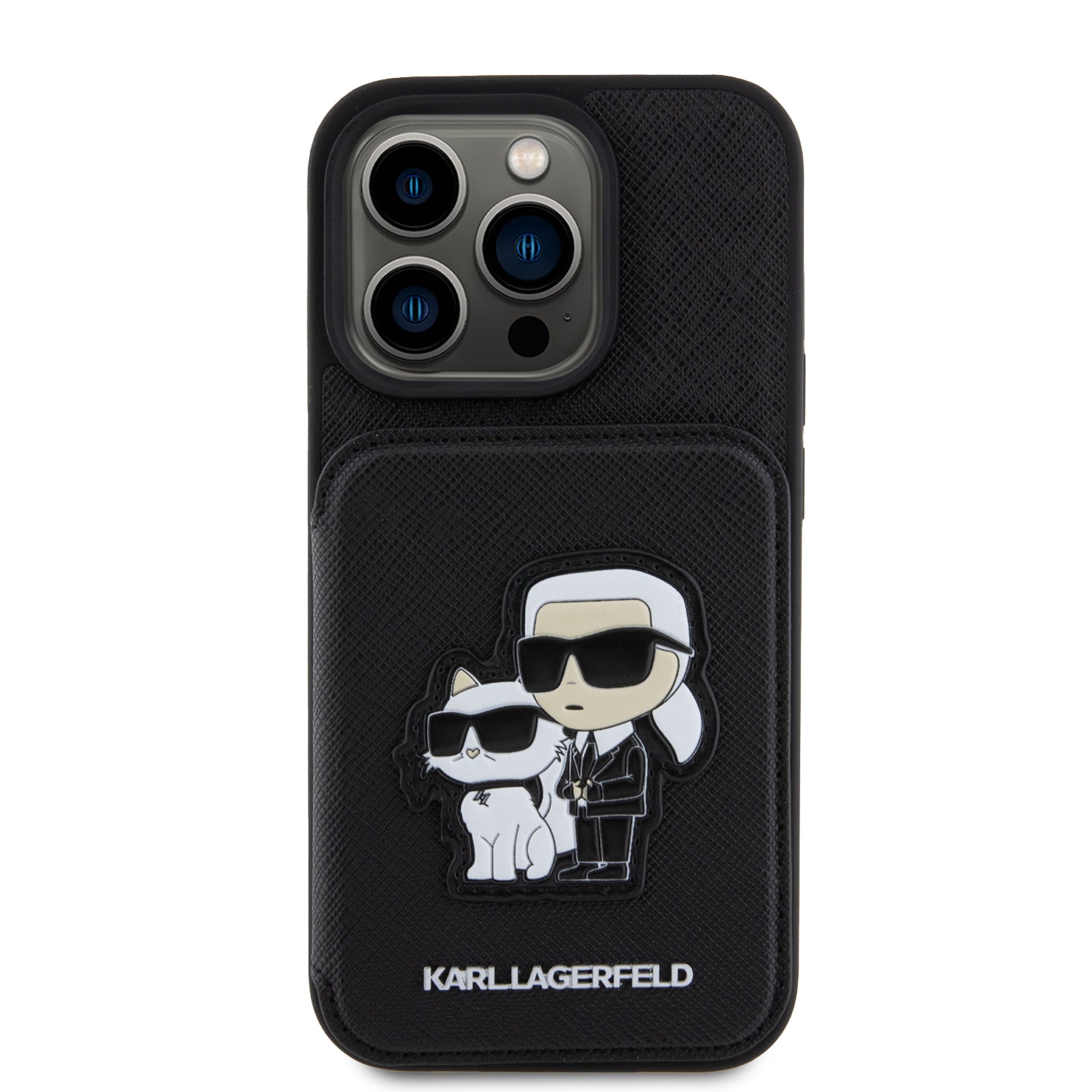 Karl Lagerfeld Karl+Choupette Saffiano Cardslots & Stand Case Θήκη προστασίας από δερματίνη με υποδοχή για κάρτες και stand– iPhone 15 Pro (Black – KLHCP15LSAKCSCK)