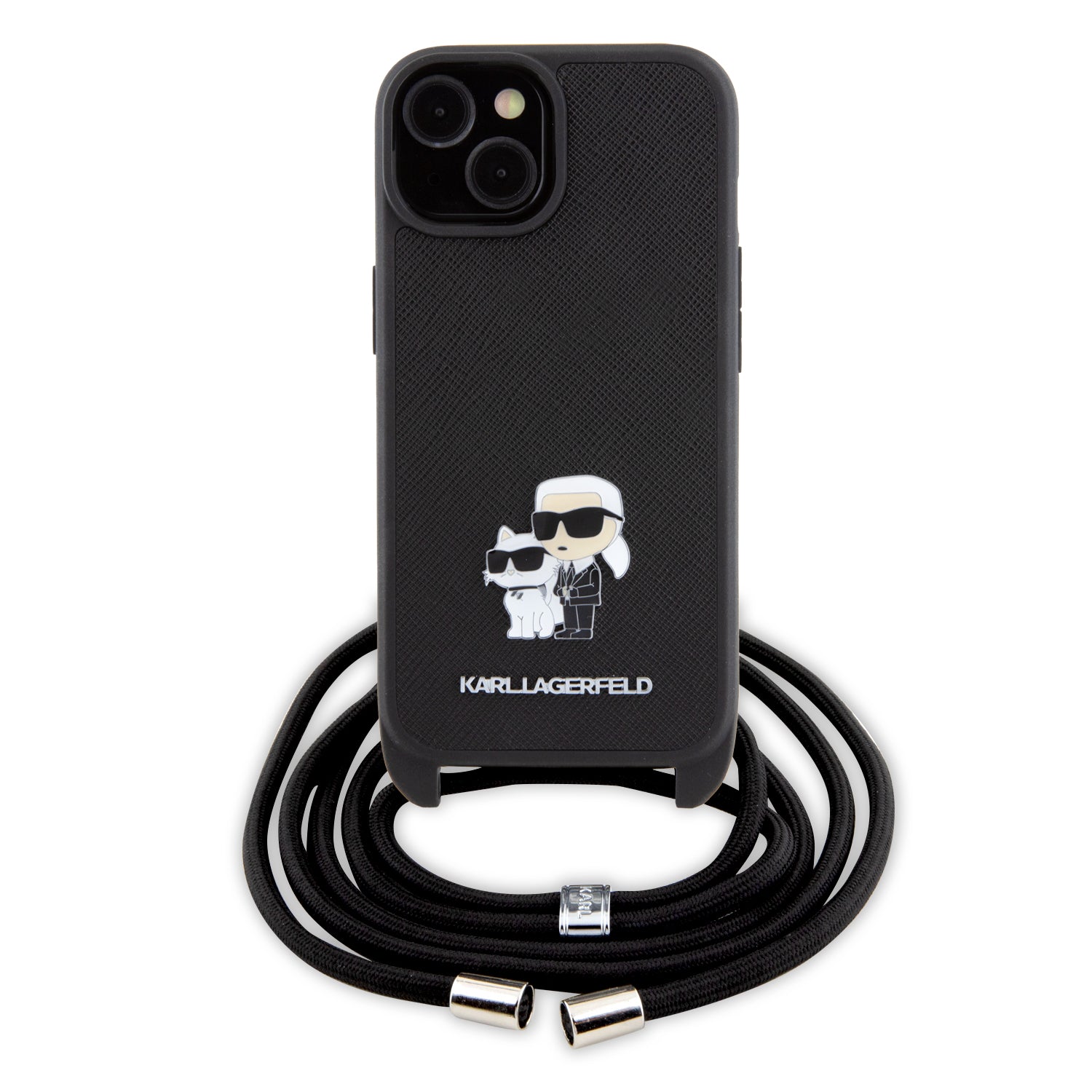 Karl Lagerfeld Crossbody K+C Metal Pin Saffiano Hard Case Θήκη προστασίας από δερματίνη με λουράκι – iPhone 15 (Μαύρο – KLHCP15SSAKCPSK)