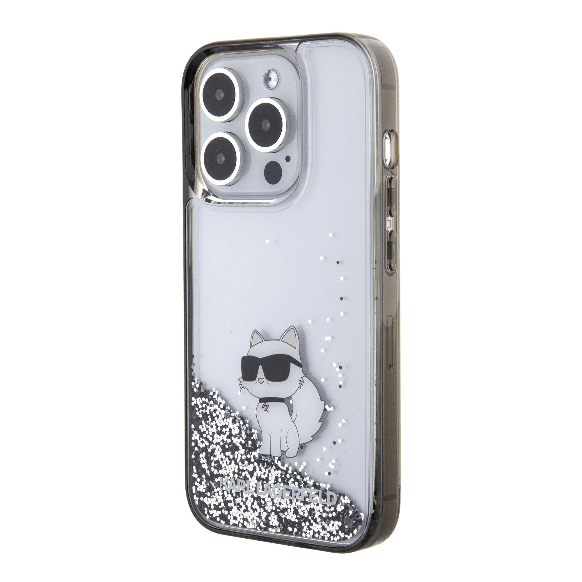 Karl Lagerfeld Ikonik Case Choupette Θήκη προστασίας από Liquid σιλικόνη – iPhone 15 Pro Max (Clear / Silver Glitter – KLHCP15XLKCNSK)