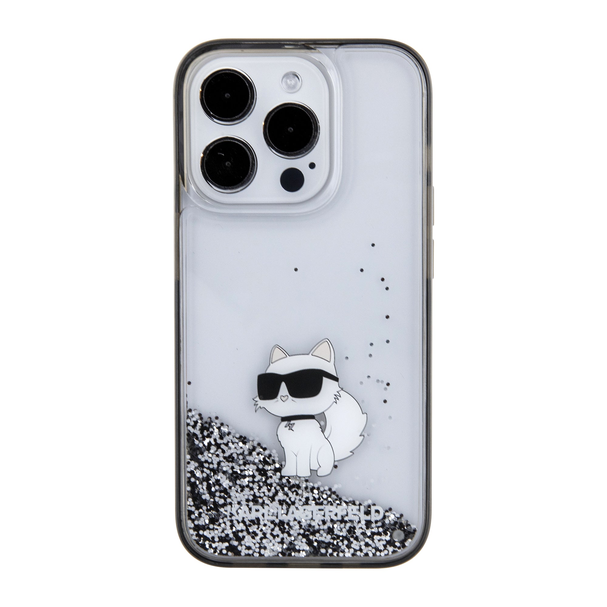 Karl Lagerfeld Ikonik Case Choupette Θήκη προστασίας από Liquid σιλικόνη – iPhone 15 Pro Max (Clear / Silver Glitter – KLHCP15XLKCNSK)