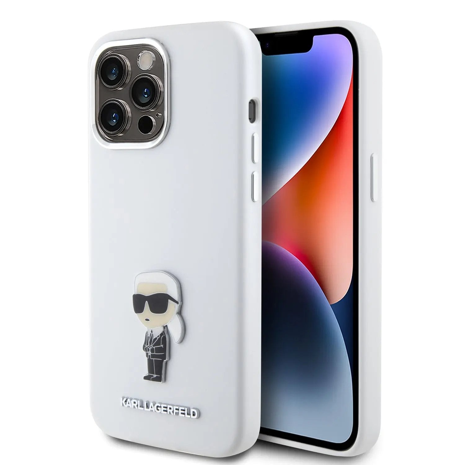 Karl Lagerfeld Ikonik Metal Pin Hard Case Θήκη προστασίας από σιλικόνη  – iPhone 15 Pro Max (White – KLHCP15XSMHKNPH) – PhoneBazaar