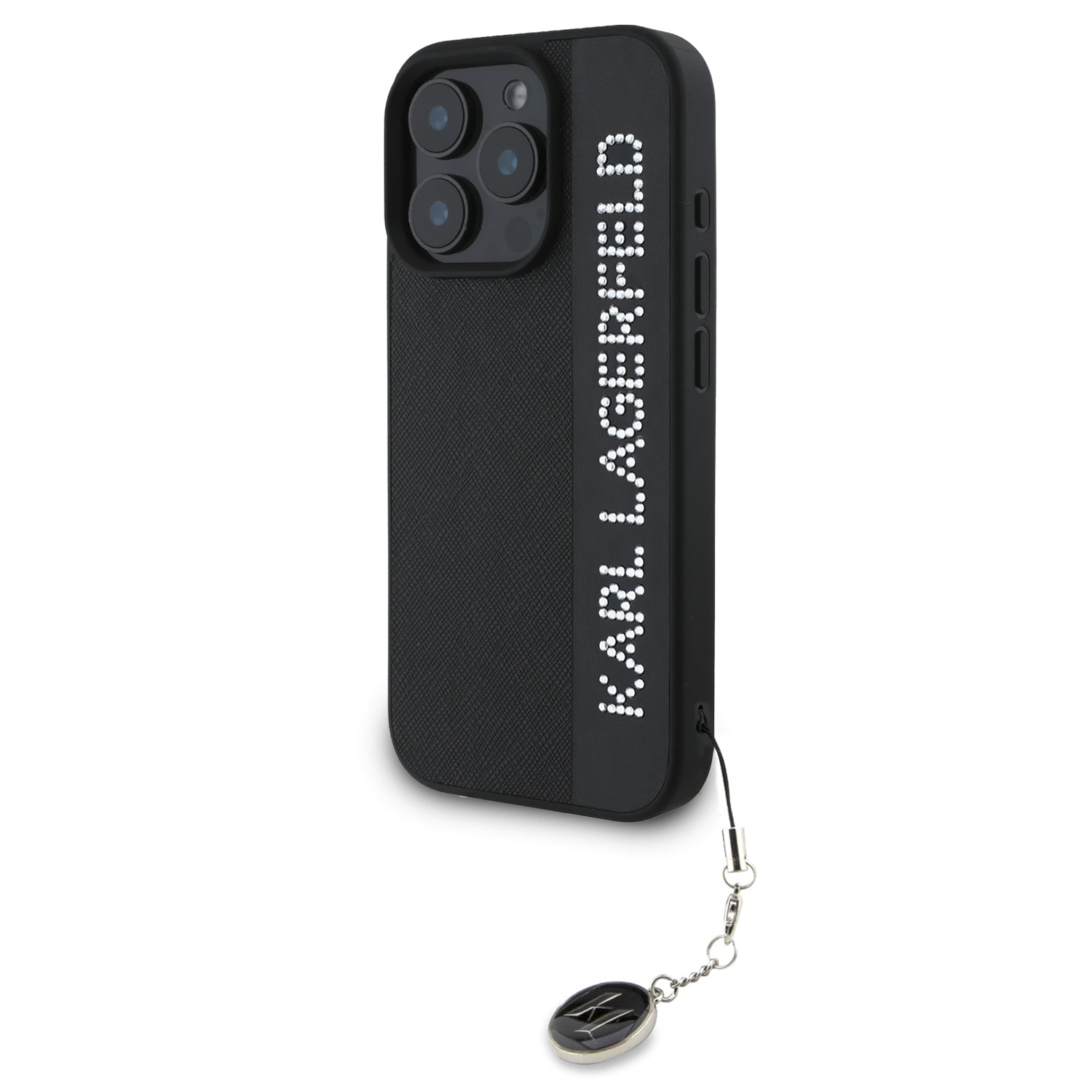 Karl Lagerfeld “Rhinestones and Charm” Θήκη προστασίας από για iPhone 16 Pro με κρεμαστό στολίδι (Μαύρο – KLHCP16LPSAKDGCK) – PhoneBazaar