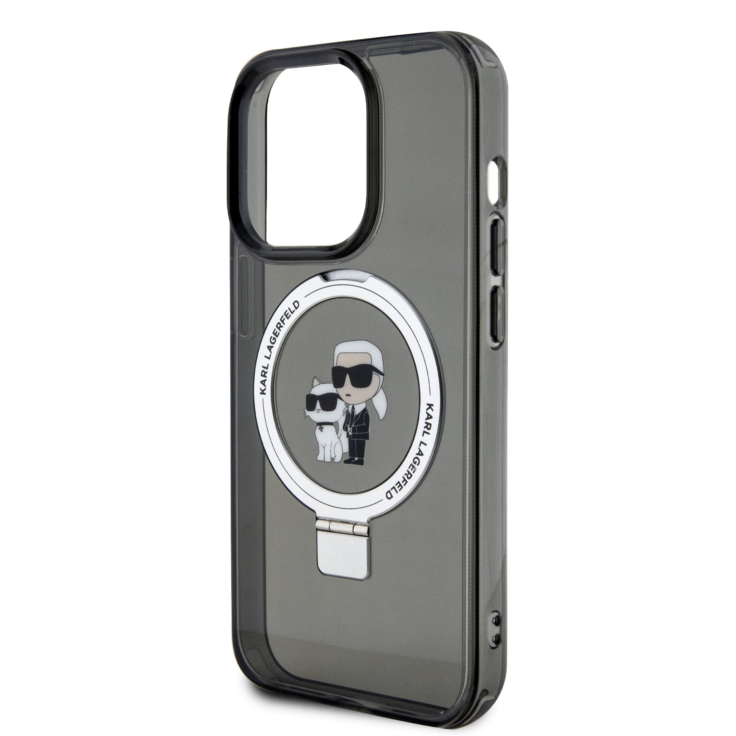 Karl Lagerfeld Magsafe Ringstand Case “Karl & Choupette’s Head” Θήκη προστασίας από σκληρό πλαστικό για iPhone 15 Pro (Black – KLHMP15LHMRSKCK)
