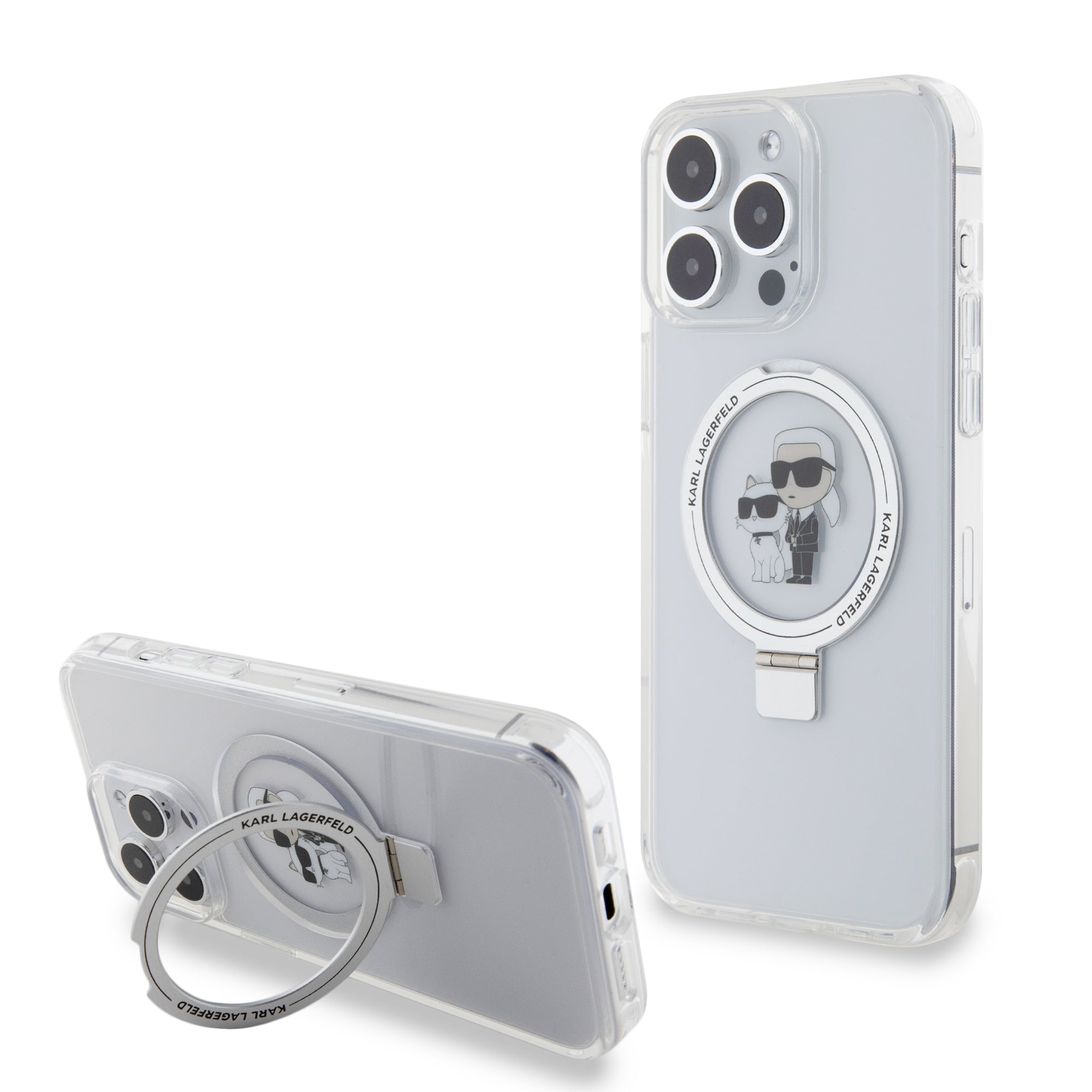 Karl Lagerfeld Magsafe Ringstand Case "Karl & Choupette's Head" Θήκη προστασίας από σκληρό πλαστικό για iPhone 15 Pro Max (Διάφανο – KLHMP15XHMRSKCH)