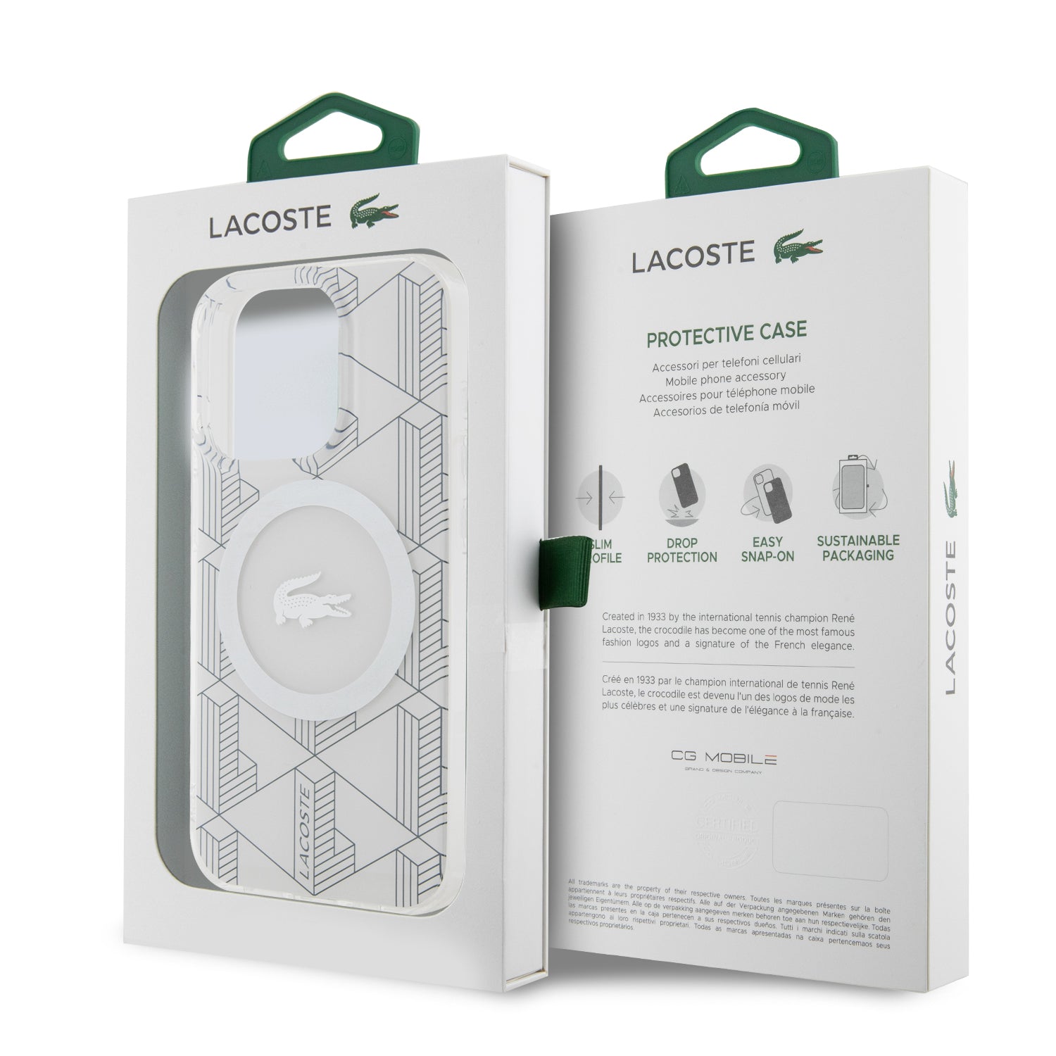 Lacoste Magsafe Monogram Croc Logo Hard Case Θήκη προστασίας από Σιλικόνη για iPhone 15 Pro (Farine/Silver)