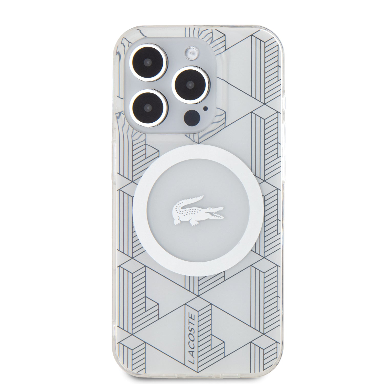 Lacoste Magsafe Monogram Croc Logo Hard Case Θήκη προστασίας από Σιλικόνη για iPhone 15 Pro Max (Farine/Silver)